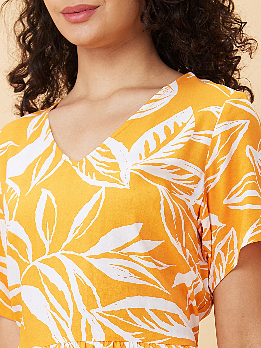 Women Yellow Printed A-Line Casual Dress - Image 5