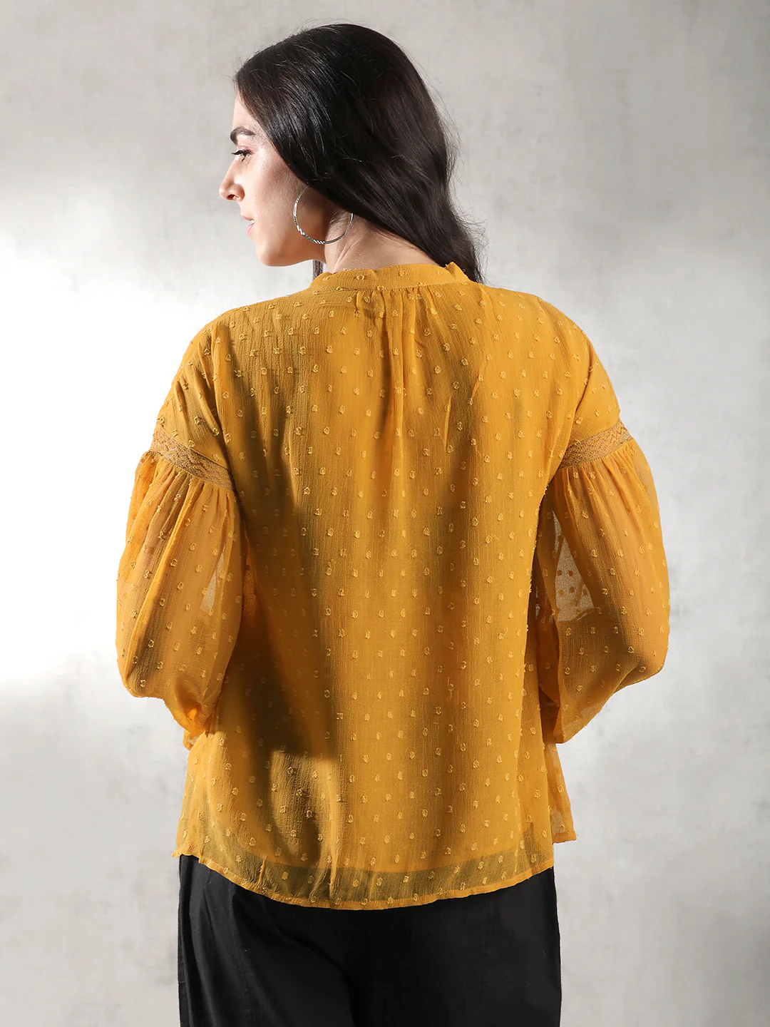 Women Mustard Self Design Textured Top - Image 4