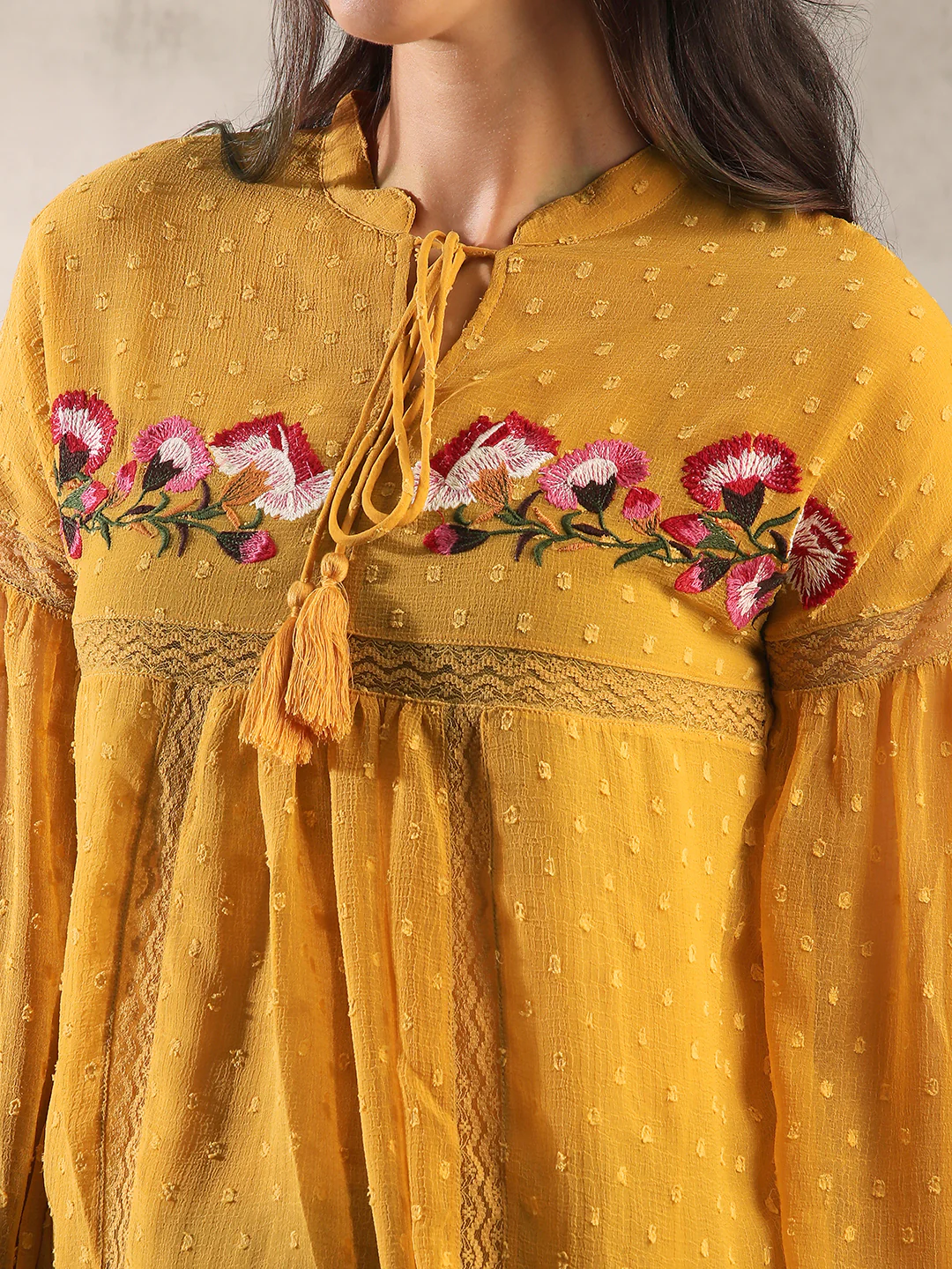 Women Mustard Self Design Textured Top - Image 6