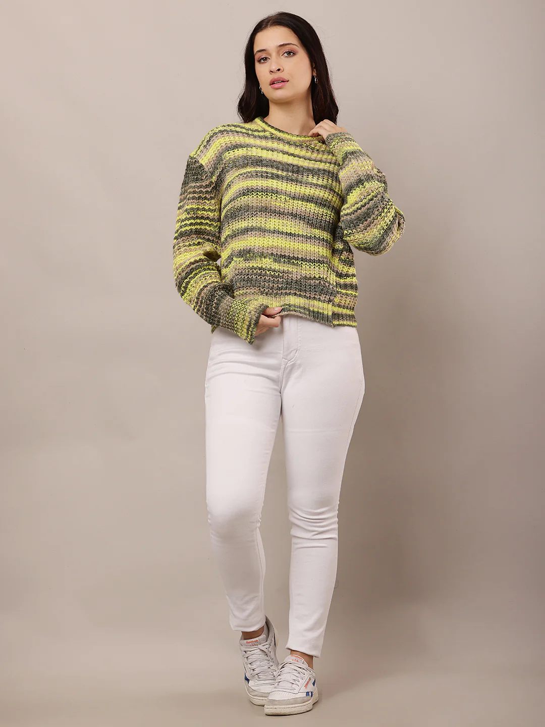 Women Yellow Round Neck Wool Sweater - Image 3