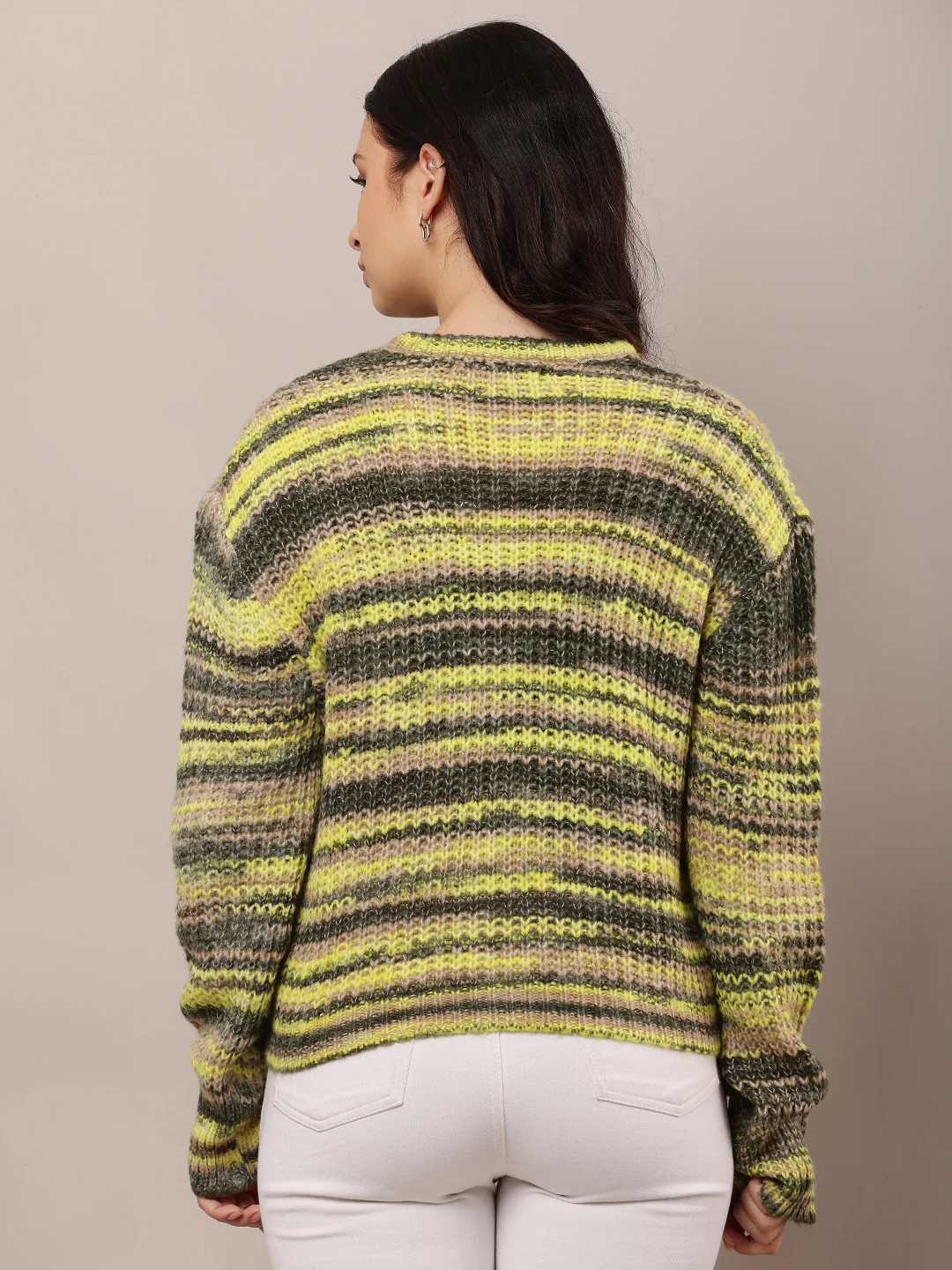 Women Yellow Round Neck Wool Sweater - Image 4