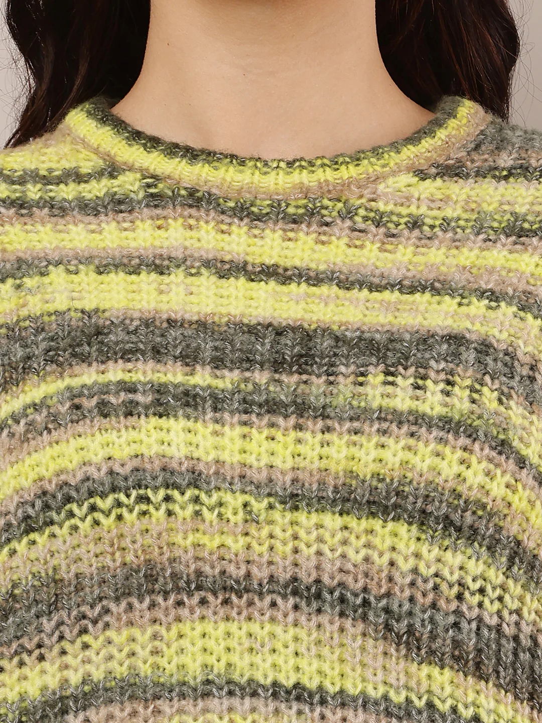 Women Yellow Round Neck Wool Sweater - Image 5