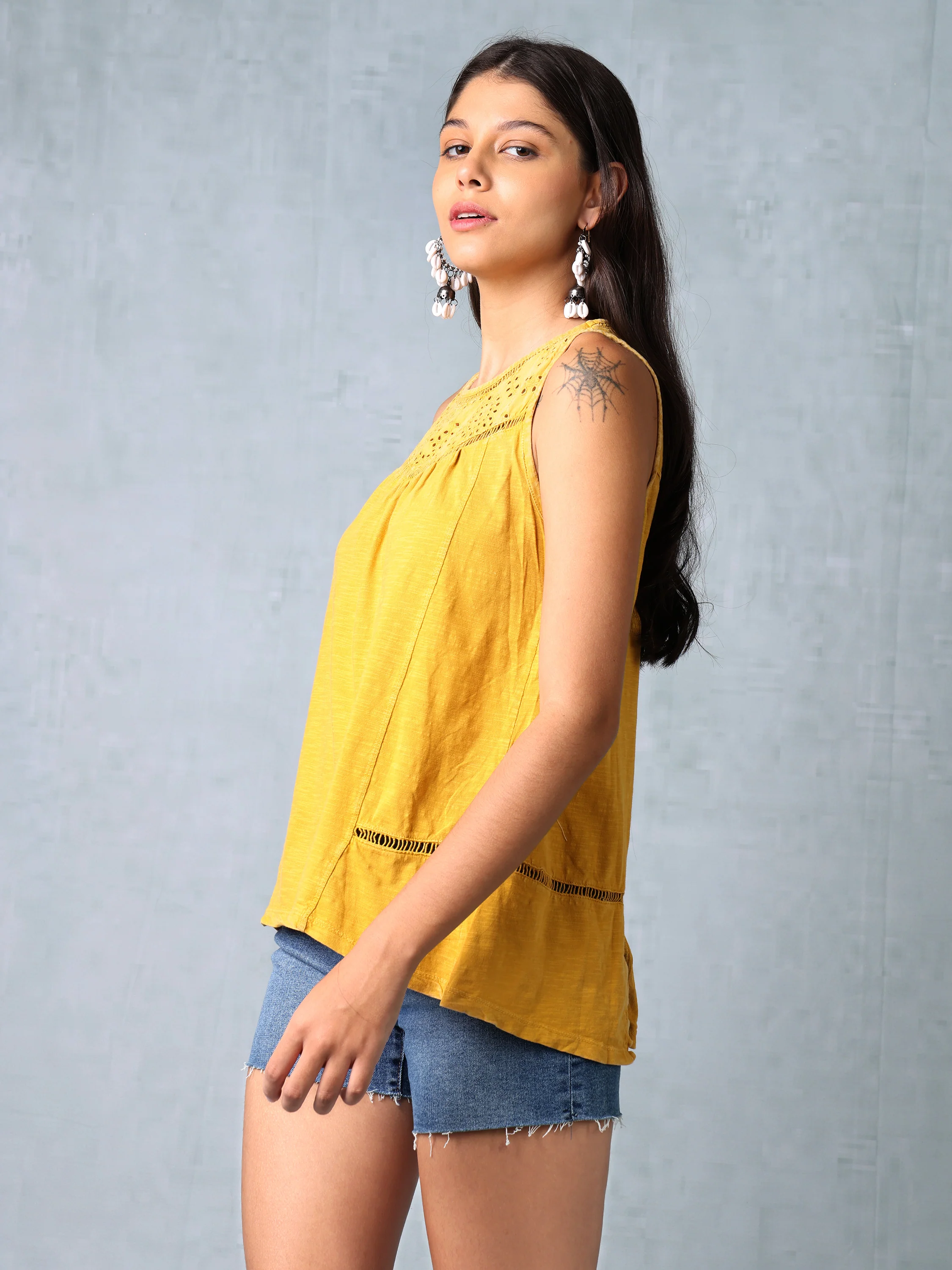 Women Yellow Schiffli Top - Image 3