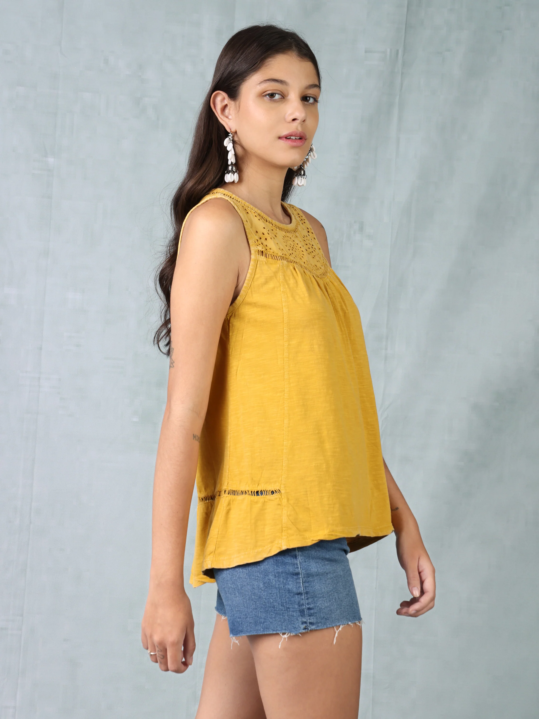 Women Yellow Schiffli Top - Image 5