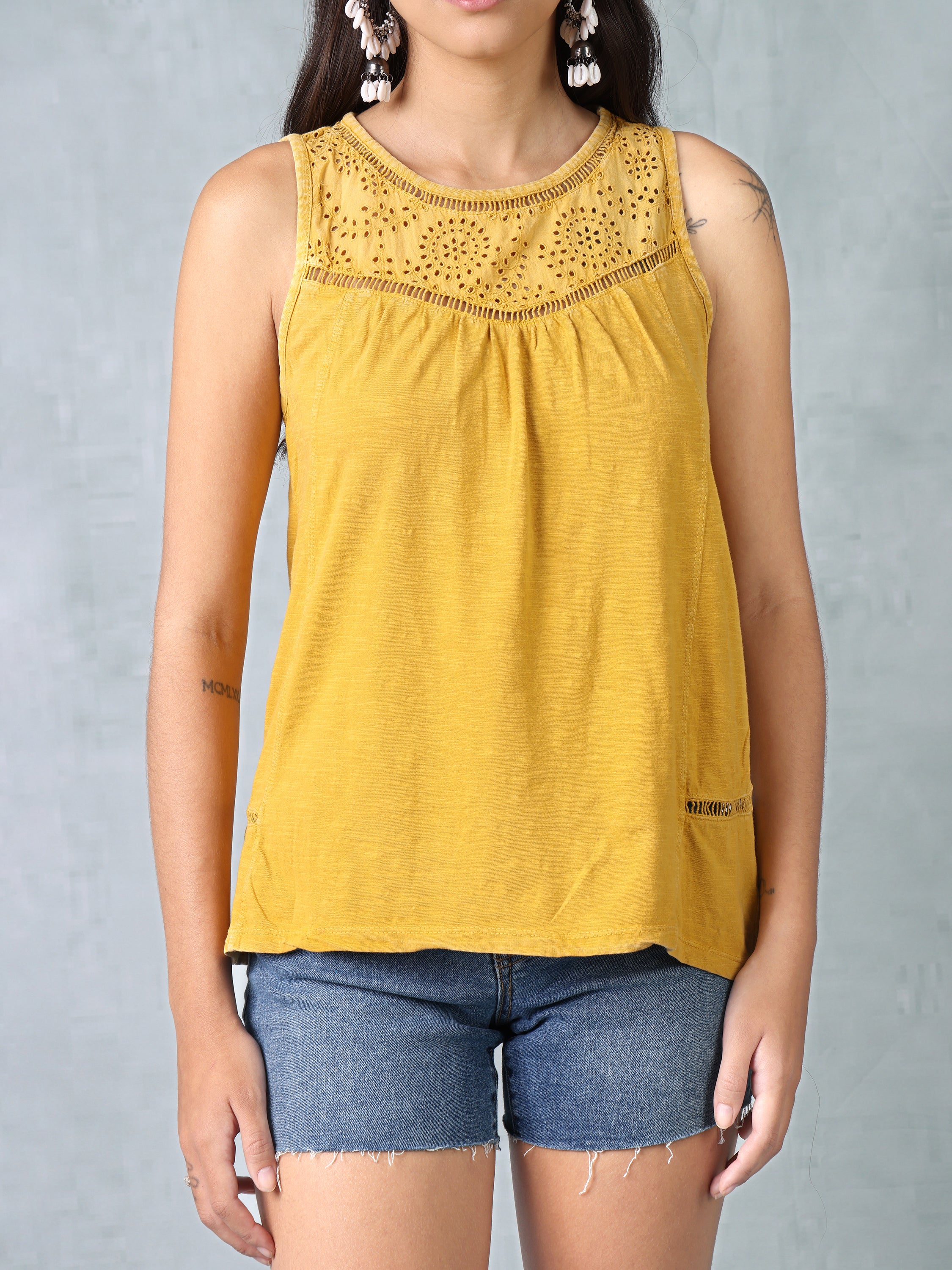 Women Yellow Schiffli Top - Image 6