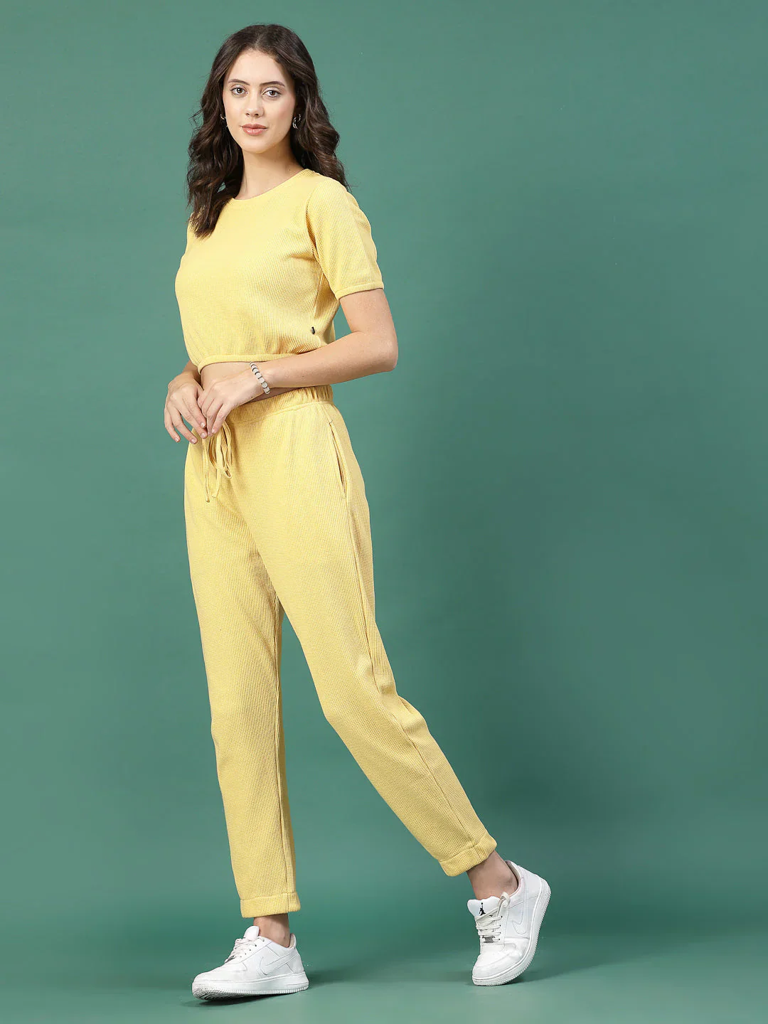 Women Yellow Slim Fit co-ords - Image 3