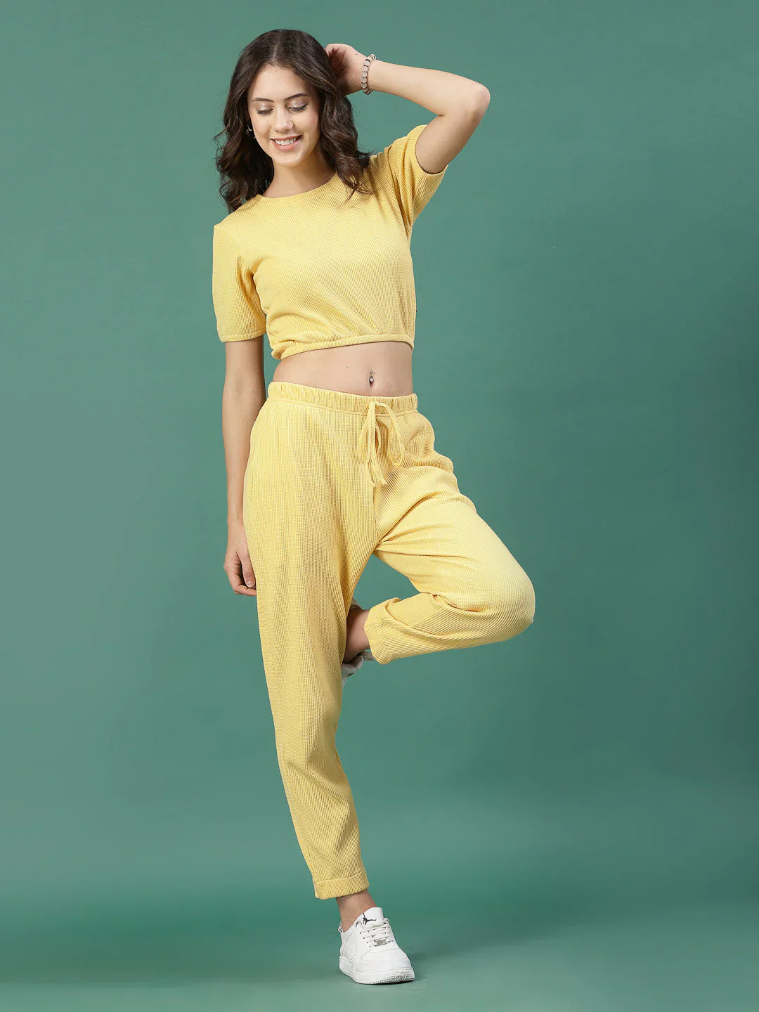 Women Yellow Slim Fit co-ords - Image 4