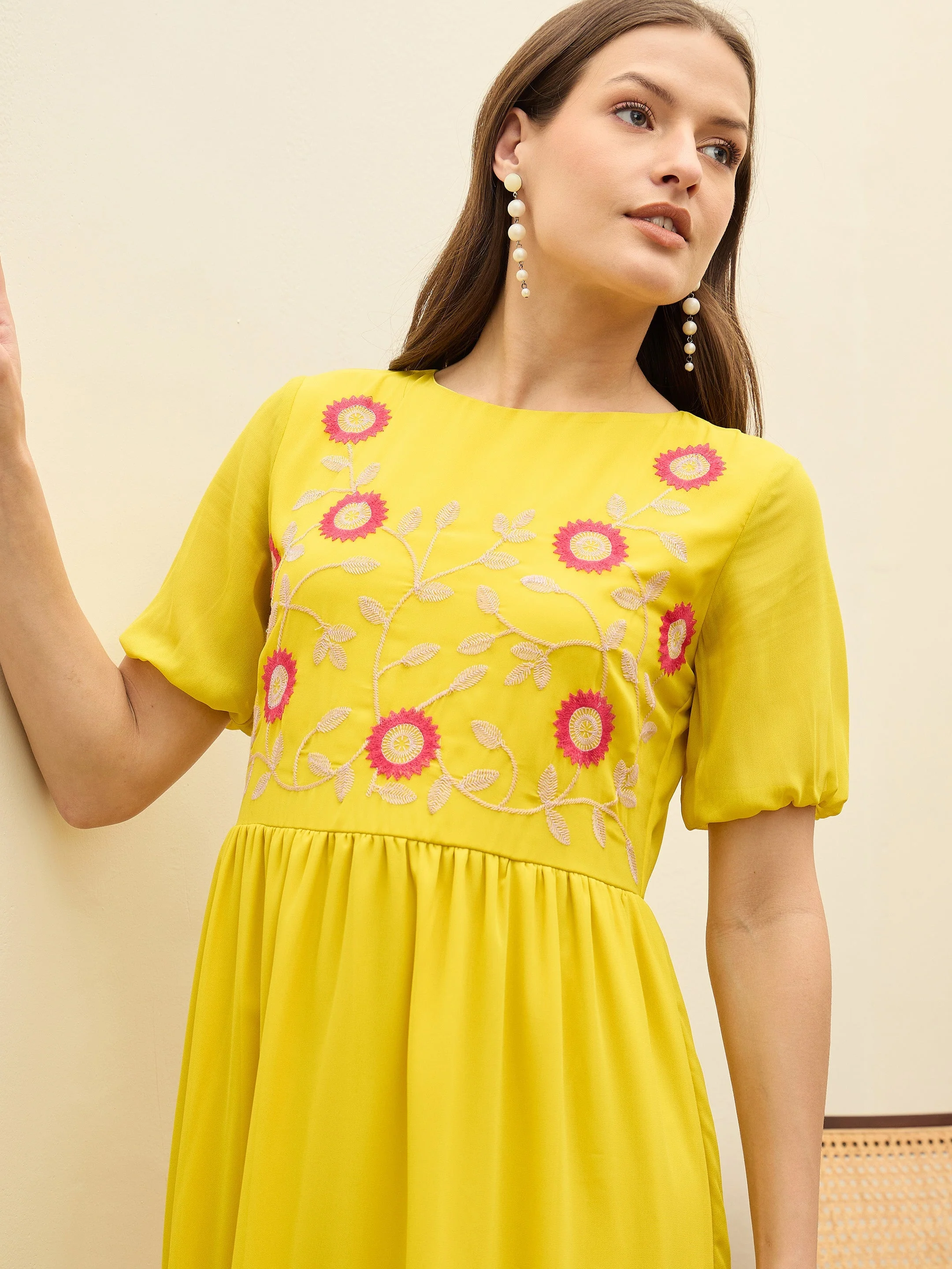 Women Yellow Solid Tiered Maxi Dress - Image 4