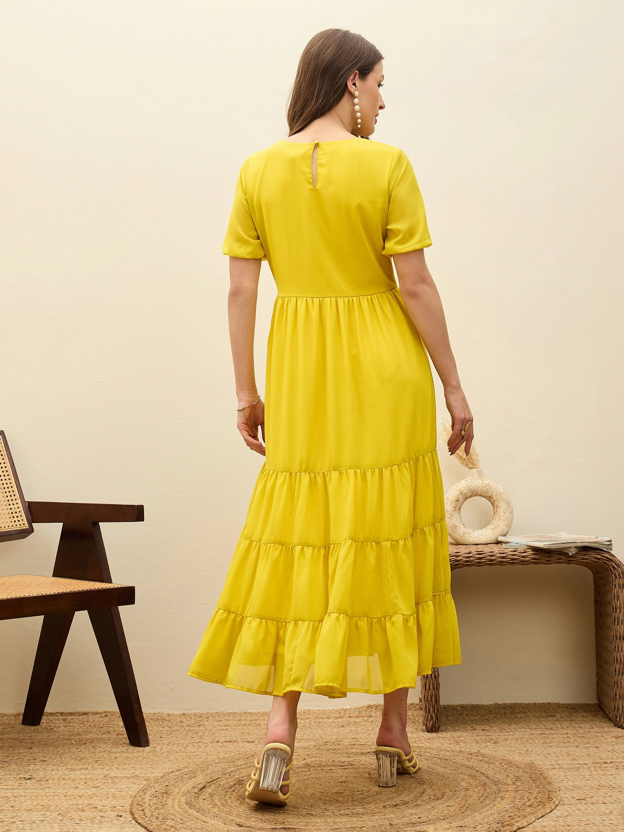 Women Yellow Solid Tiered Maxi Dress - Image 5