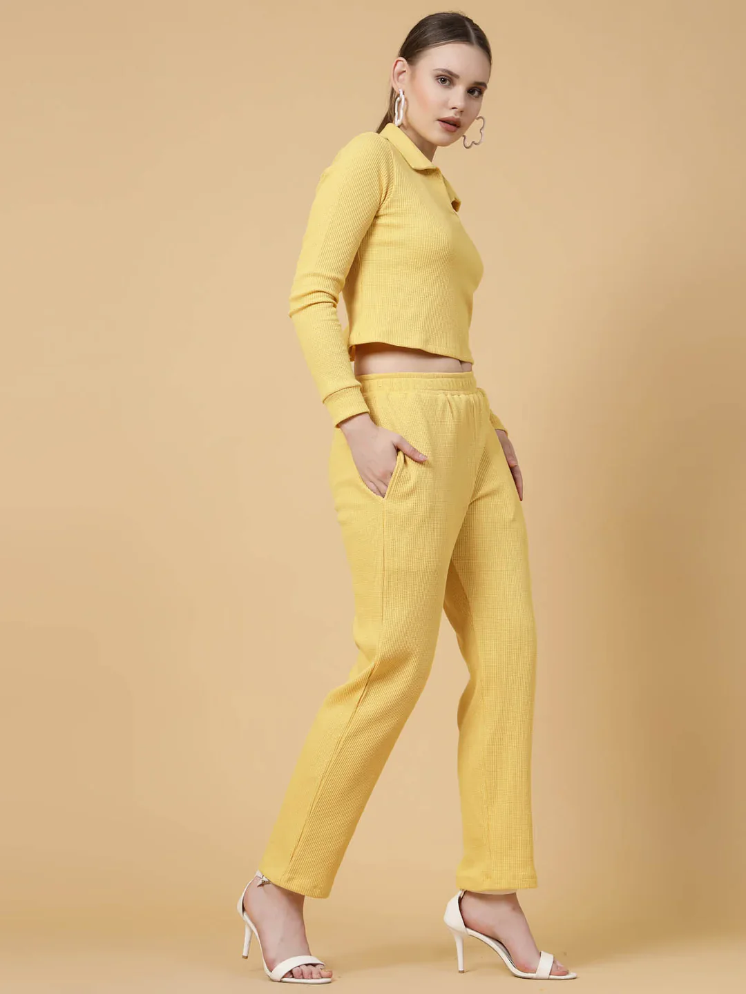 Women Yellow Textured co-ords - Image 4