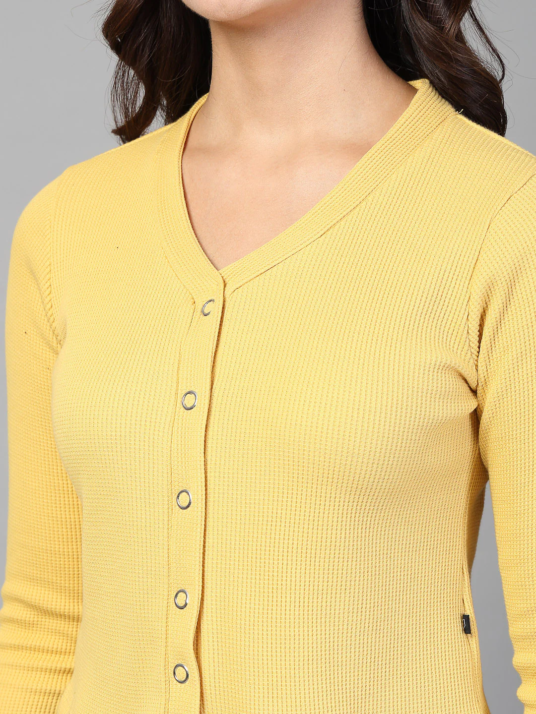 Women Yellow Waffle Crop Top - Image 6