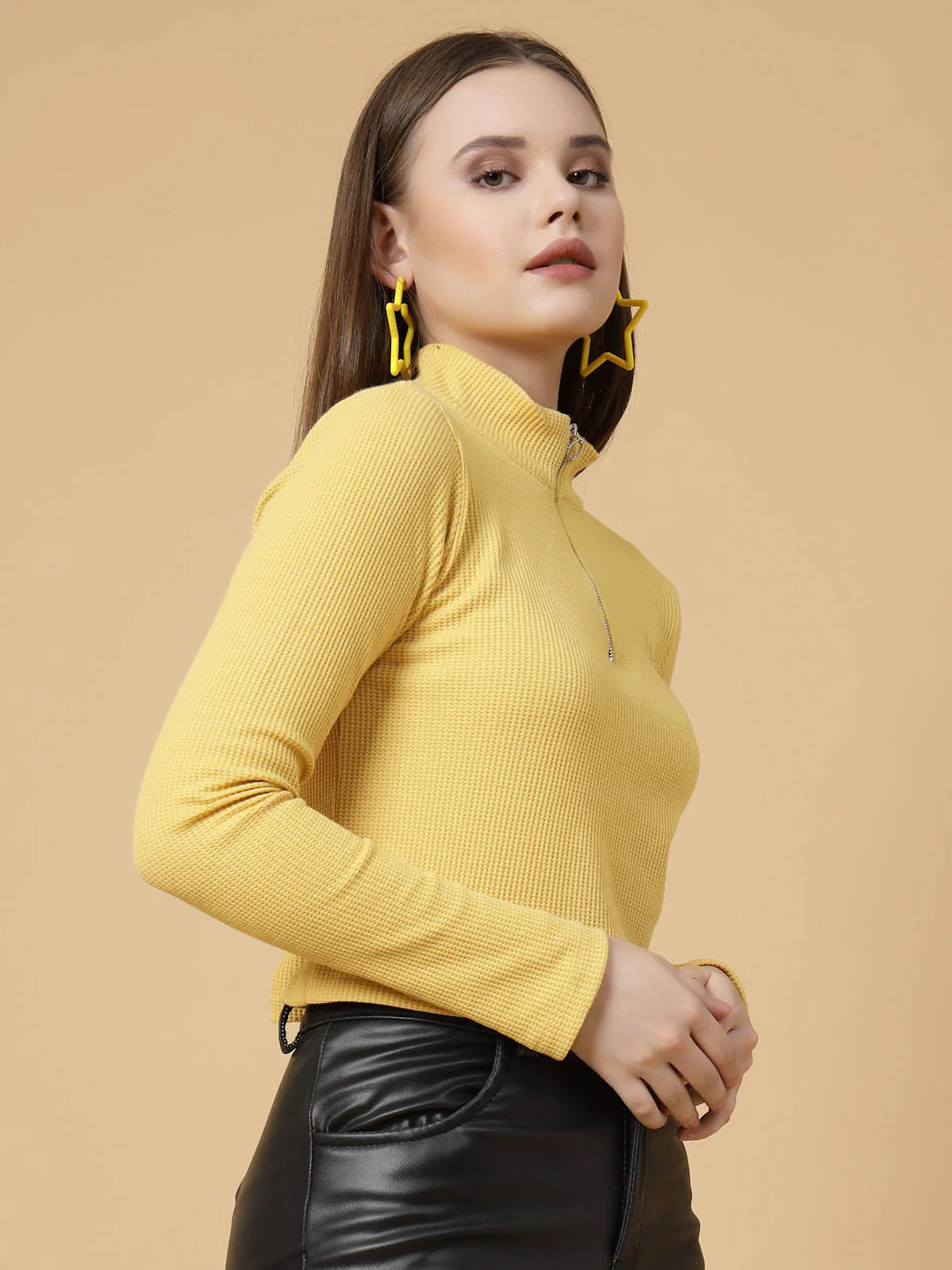 Women Yellow Waffle Top - Image 3