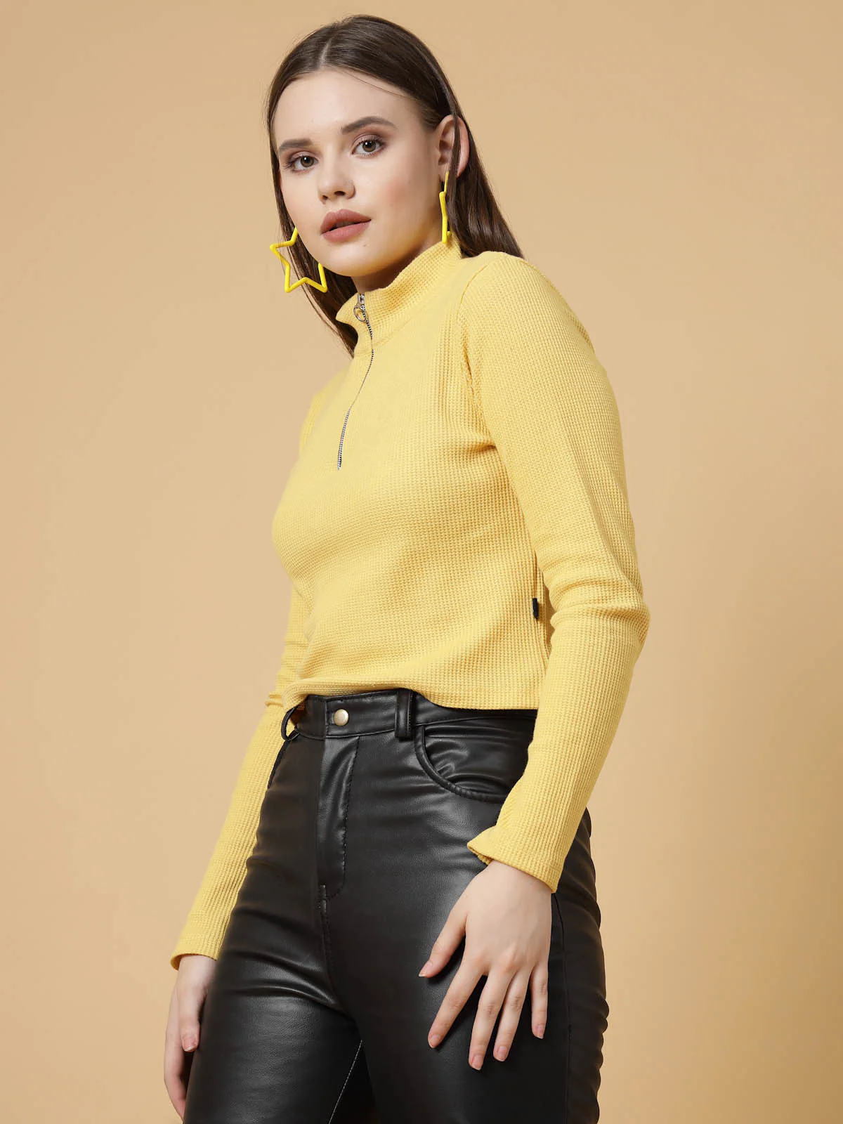 Women Yellow Waffle Top - Image 4