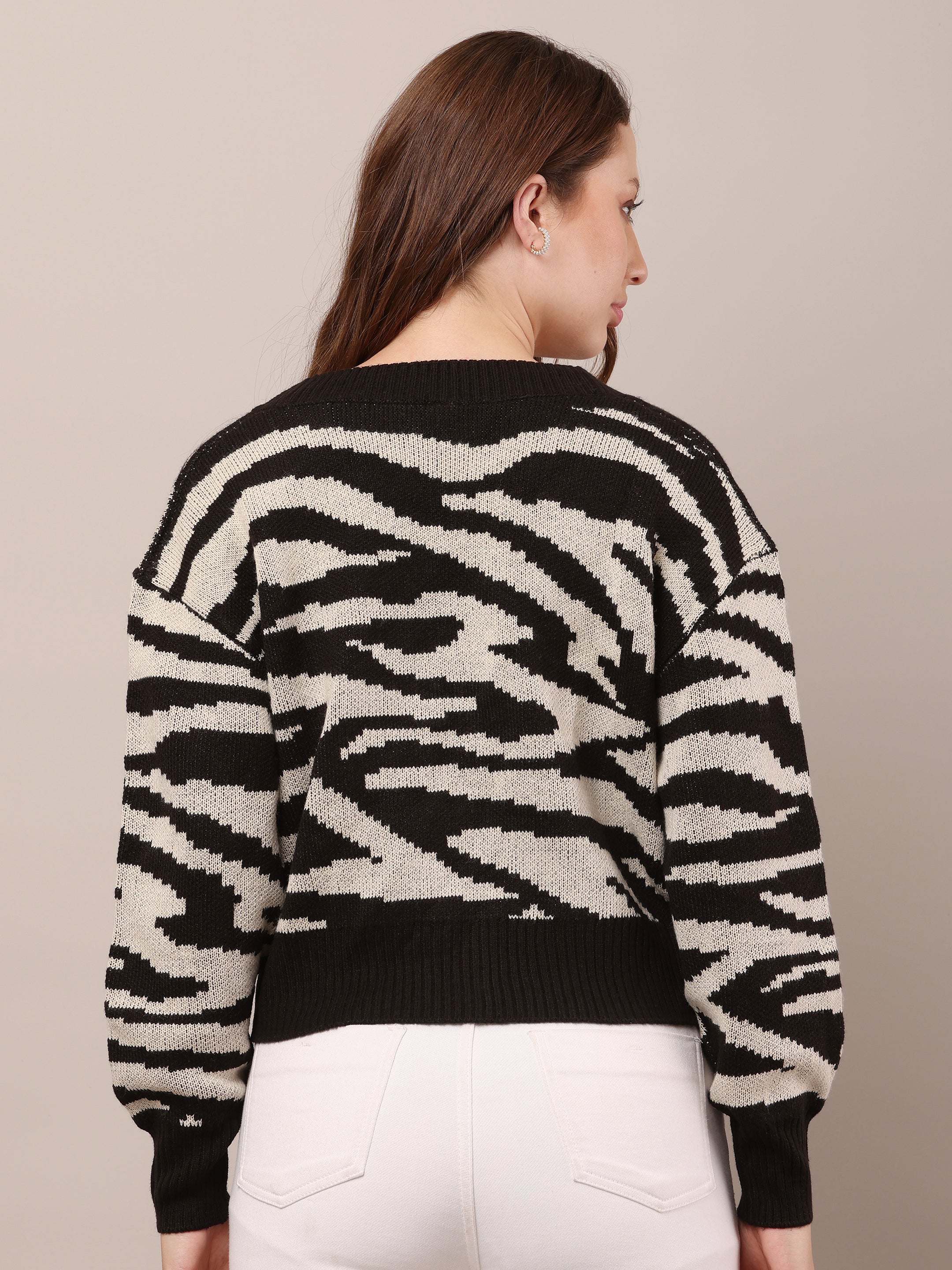 Women Zebra Striped Drop Shoulder Cardigan - Image 4
