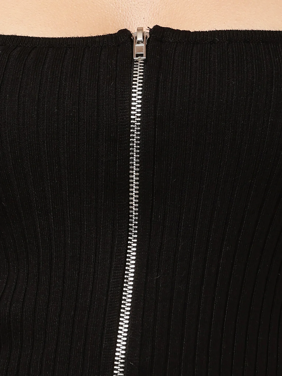 Women Zipper Black Square Neck Full Sleeve Sweater - Image 5