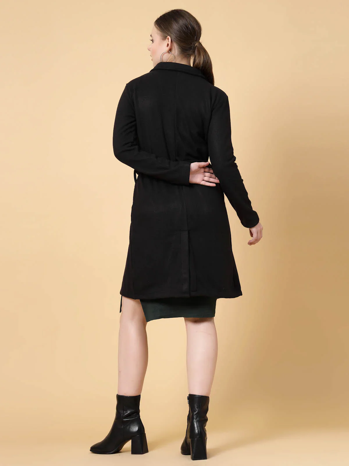 Women Black Polar Fleece Overcoat - Image 2