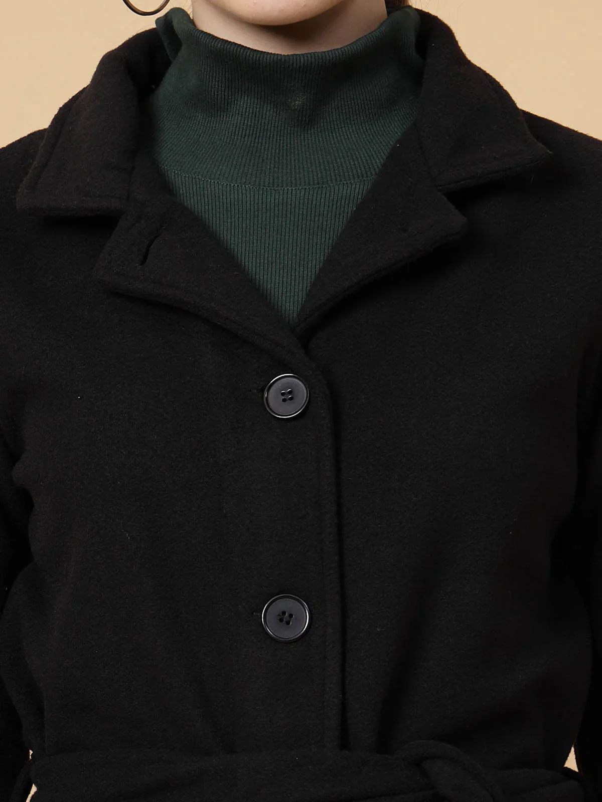 Women Black Polar Fleece Overcoat - Image 3