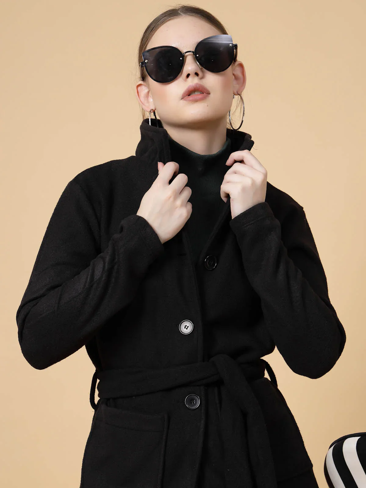 Women Black Polar Fleece Overcoat - Image 4
