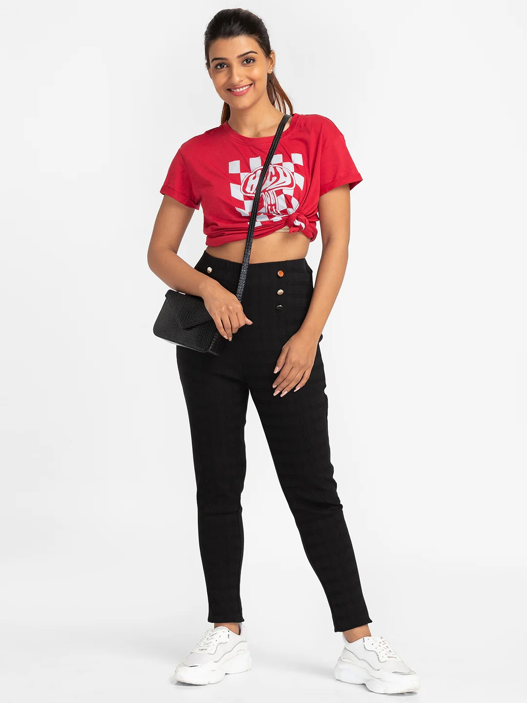 Women Black Checked Trouser - Image 2