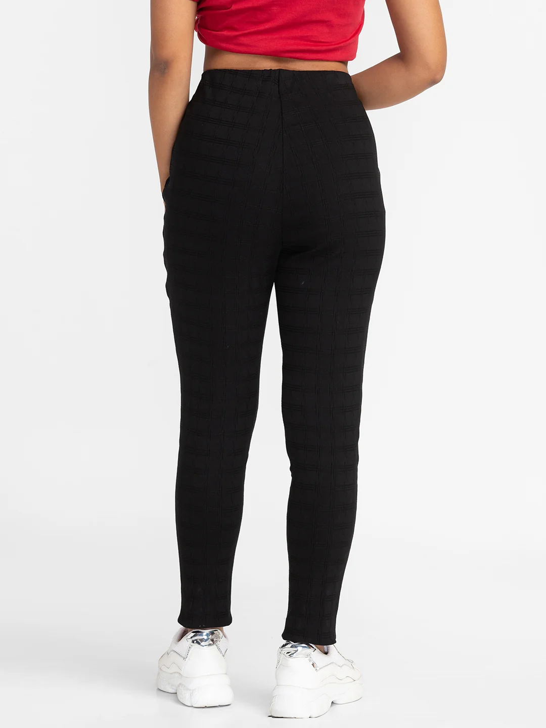 Women Black Checked Trouser - Image 3