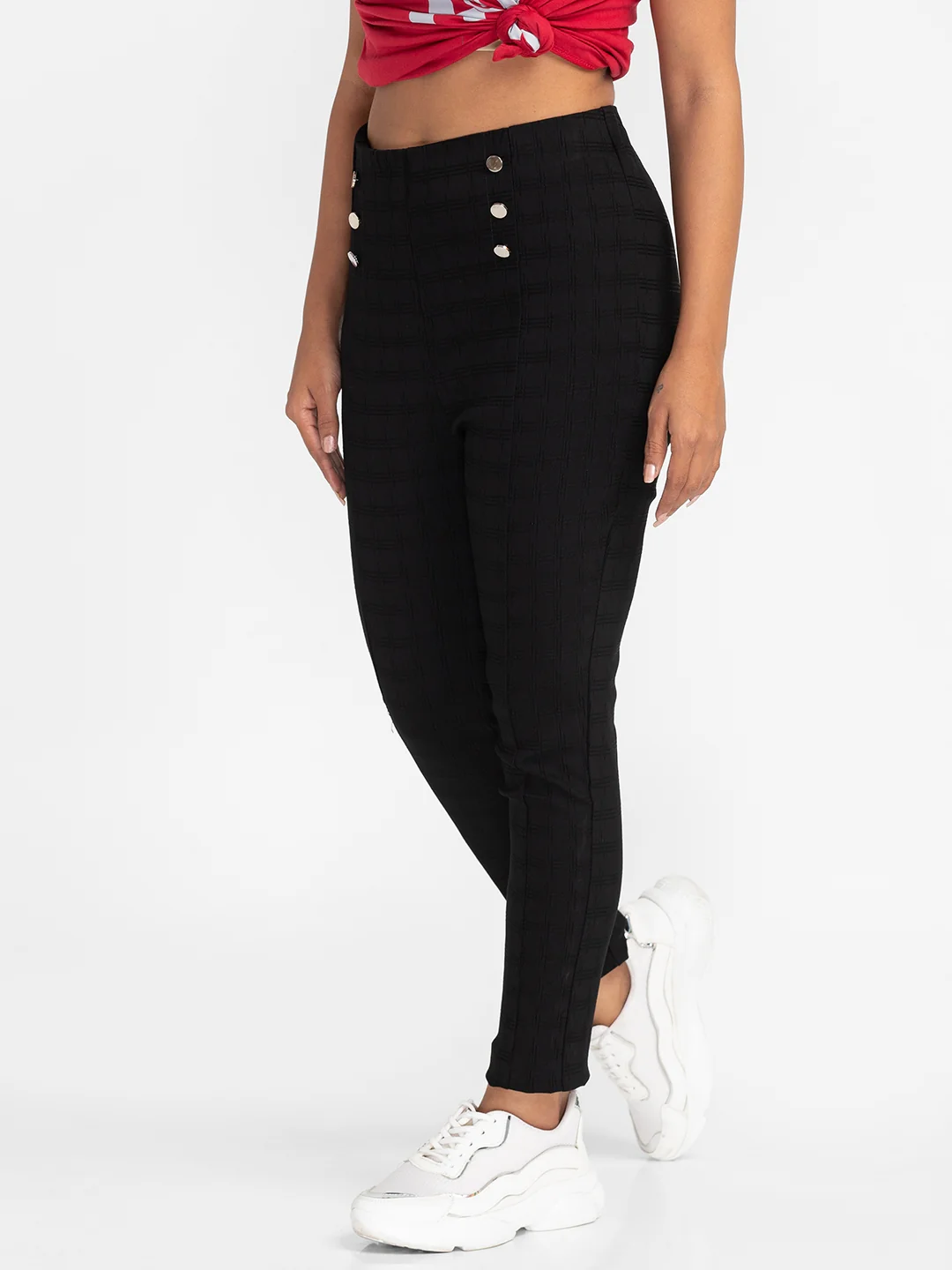 Women Black Checked Trouser - Image 4