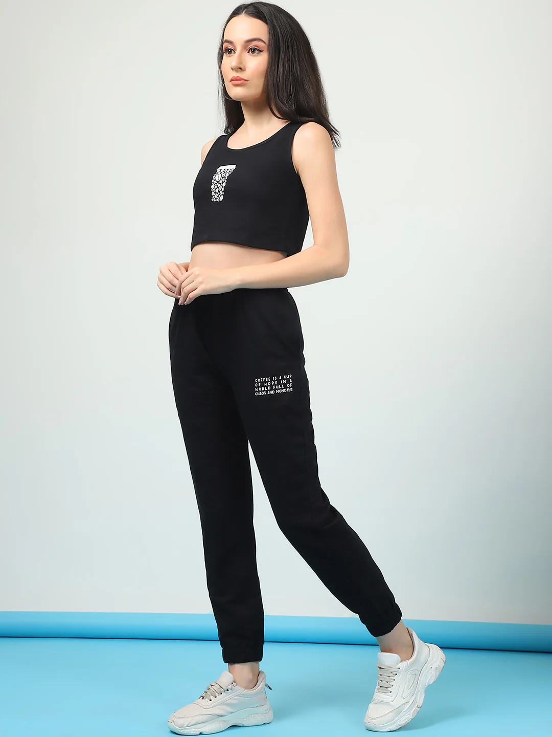 Women Black Terry Co-ord - Image 3