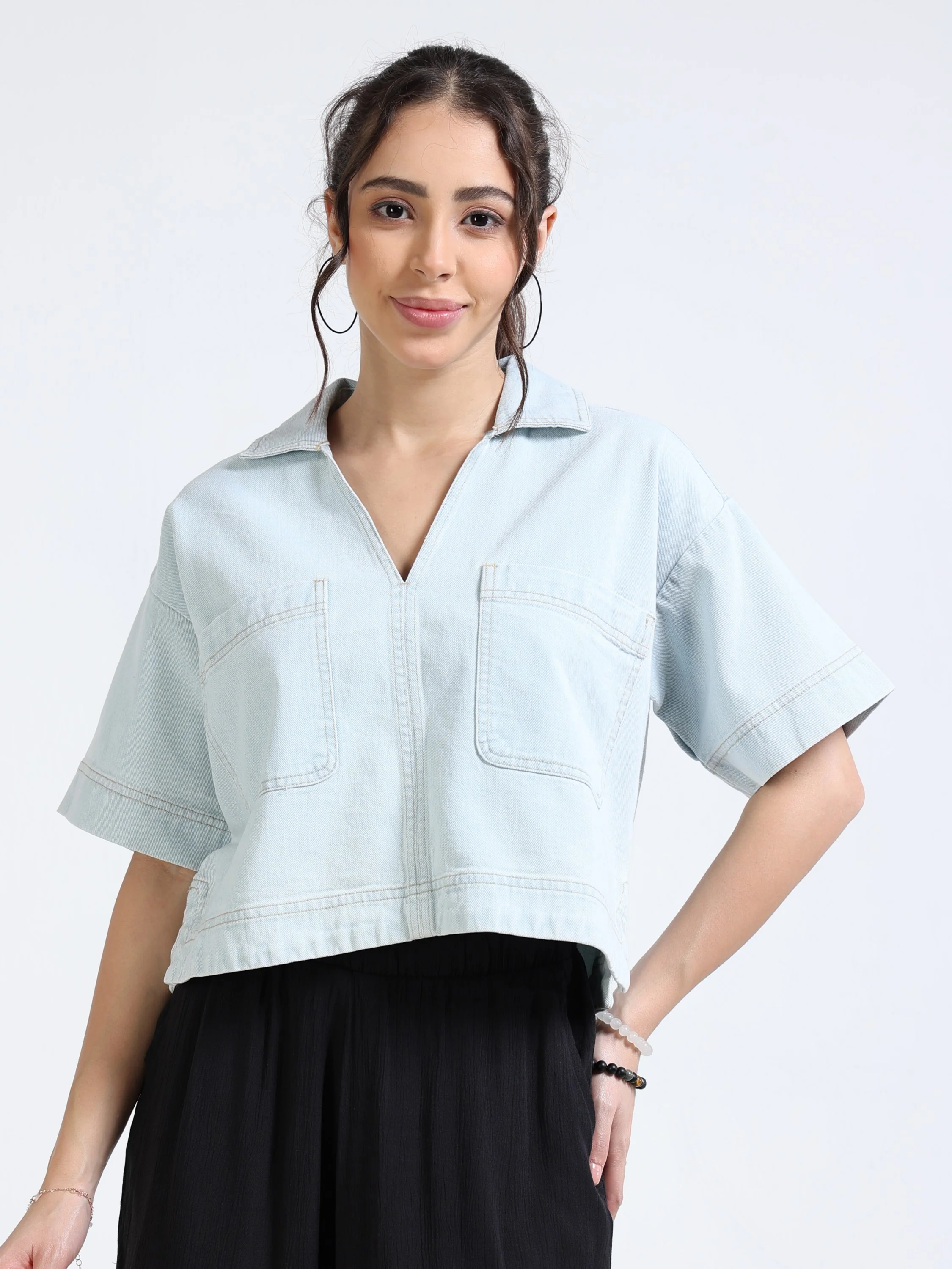 Women Blue Relaxed Fit Top - Image 3