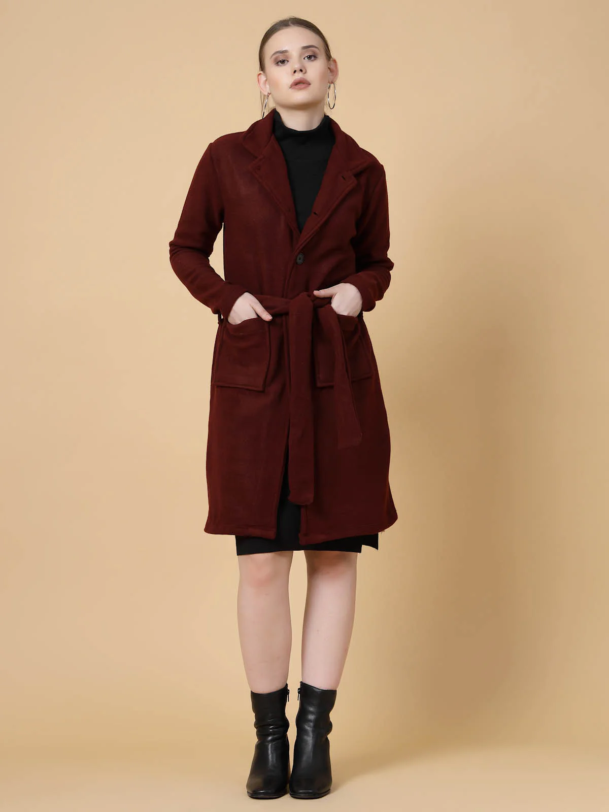 Women Maroon Overcoat - Image 2