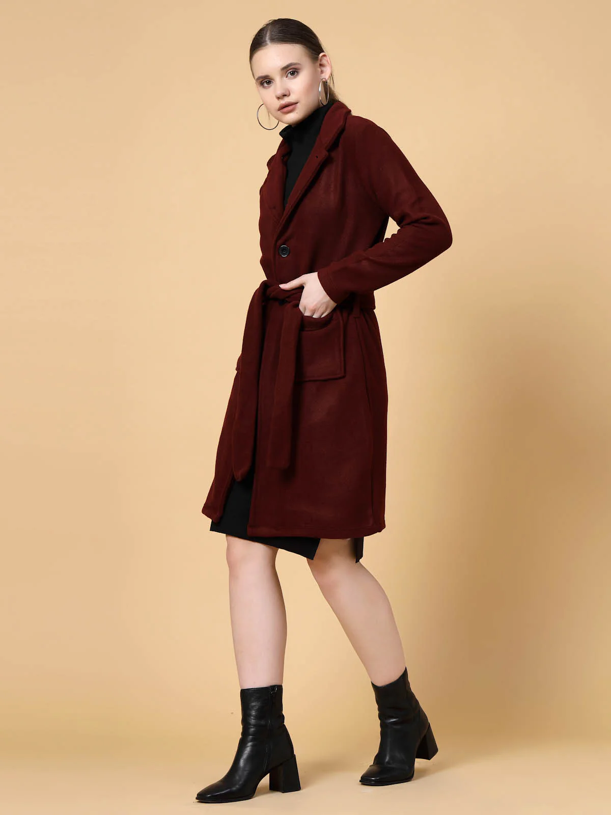 Women Maroon Overcoat - Image 3