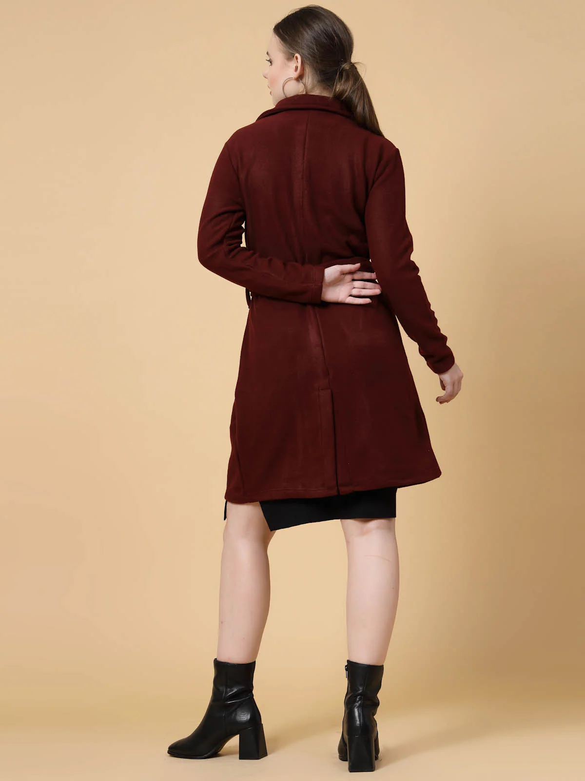 Women Maroon Overcoat - Image 4