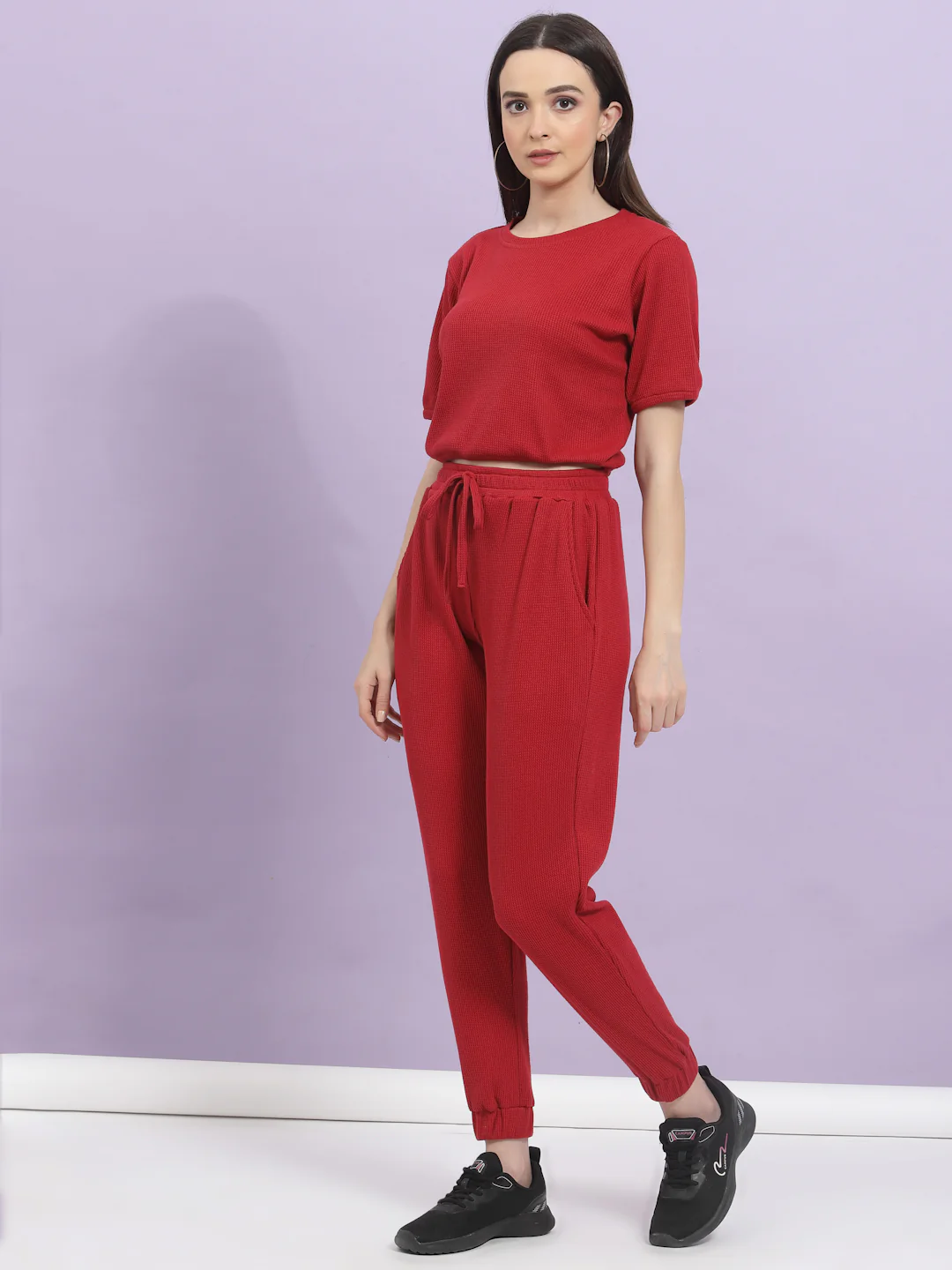 Women Maroon Waffle Co-ords - Image 3