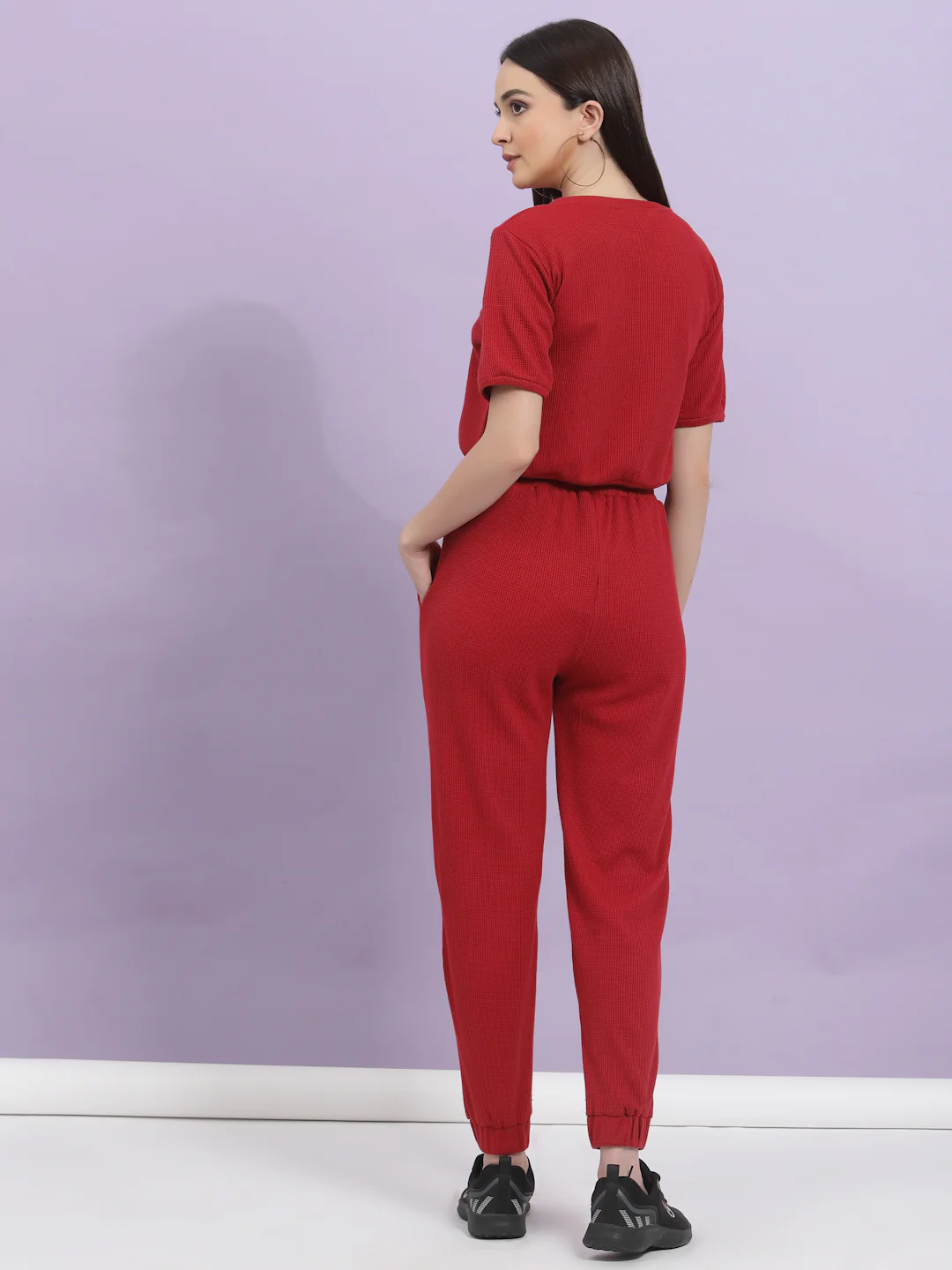 Women Maroon Waffle Co-ords - Image 4