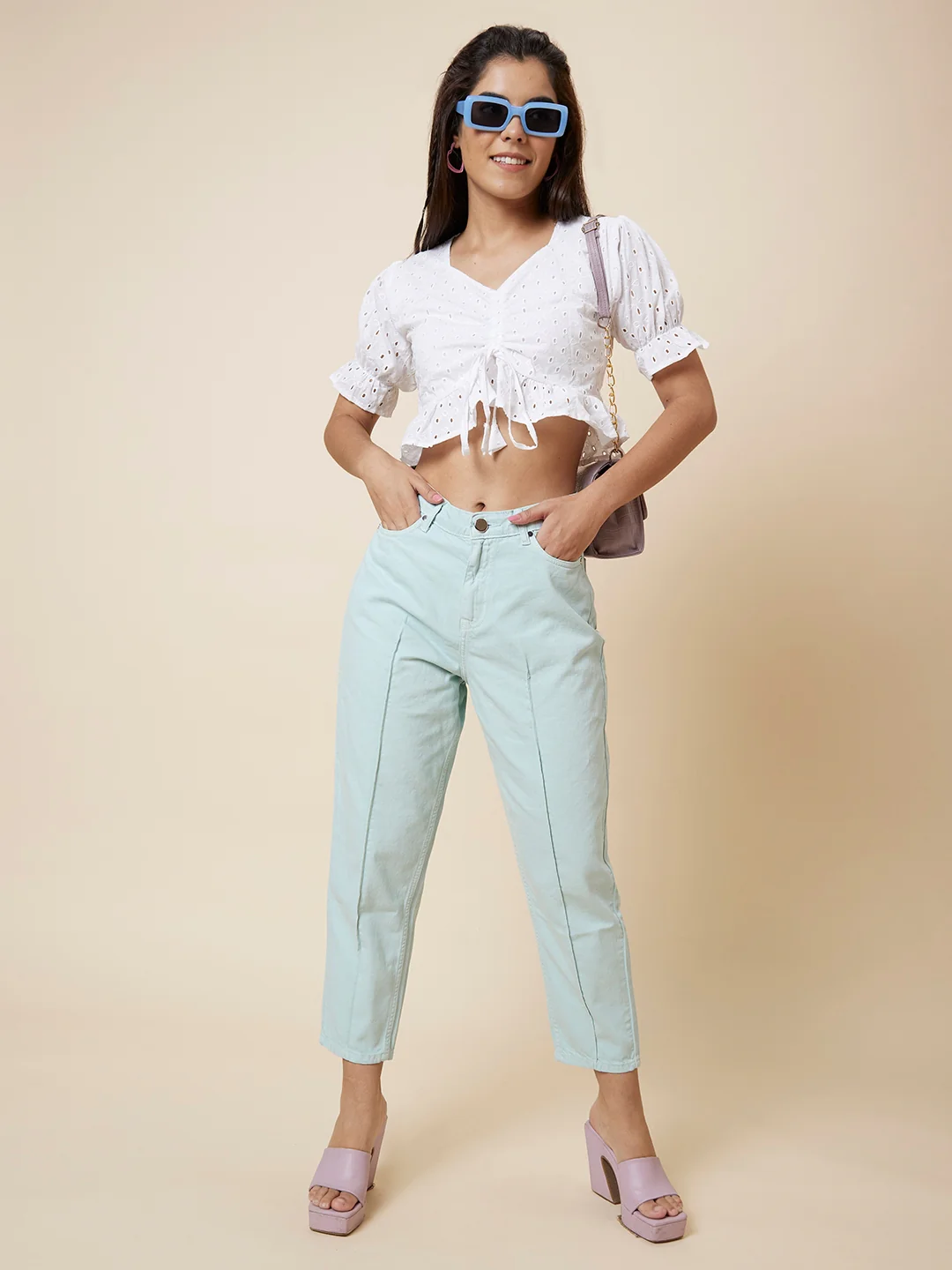 Women Mid Rise Boyfriend Fit Cropped Jeans - Image 2