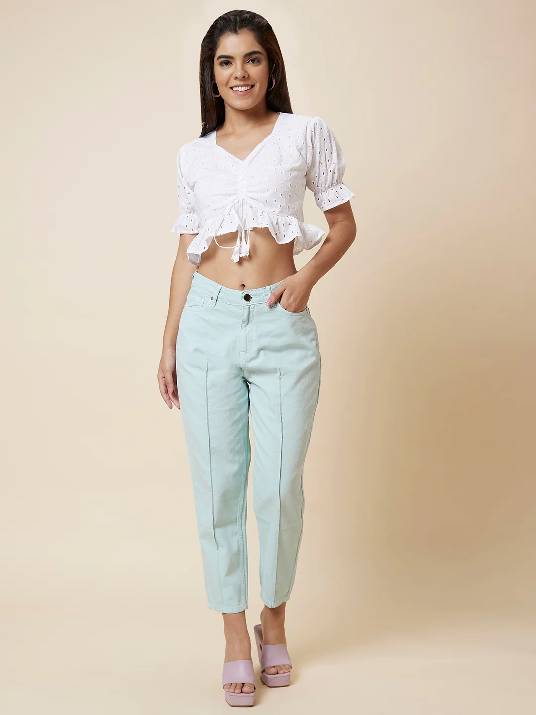 Women Mid Rise Boyfriend Fit Cropped Jeans - Image 6