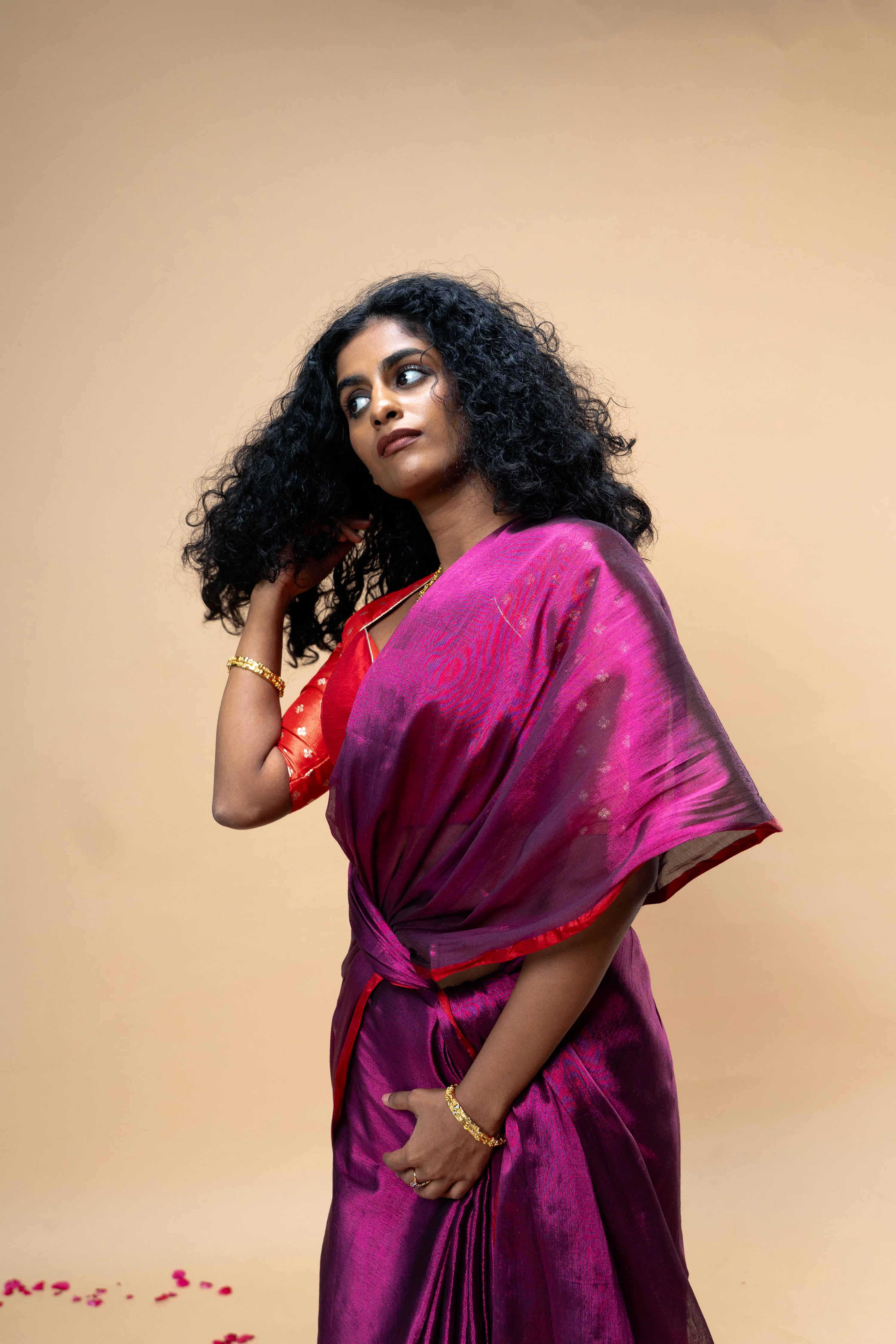 YATRIKA I Purple handwoven tissue saree with red border - Image 2