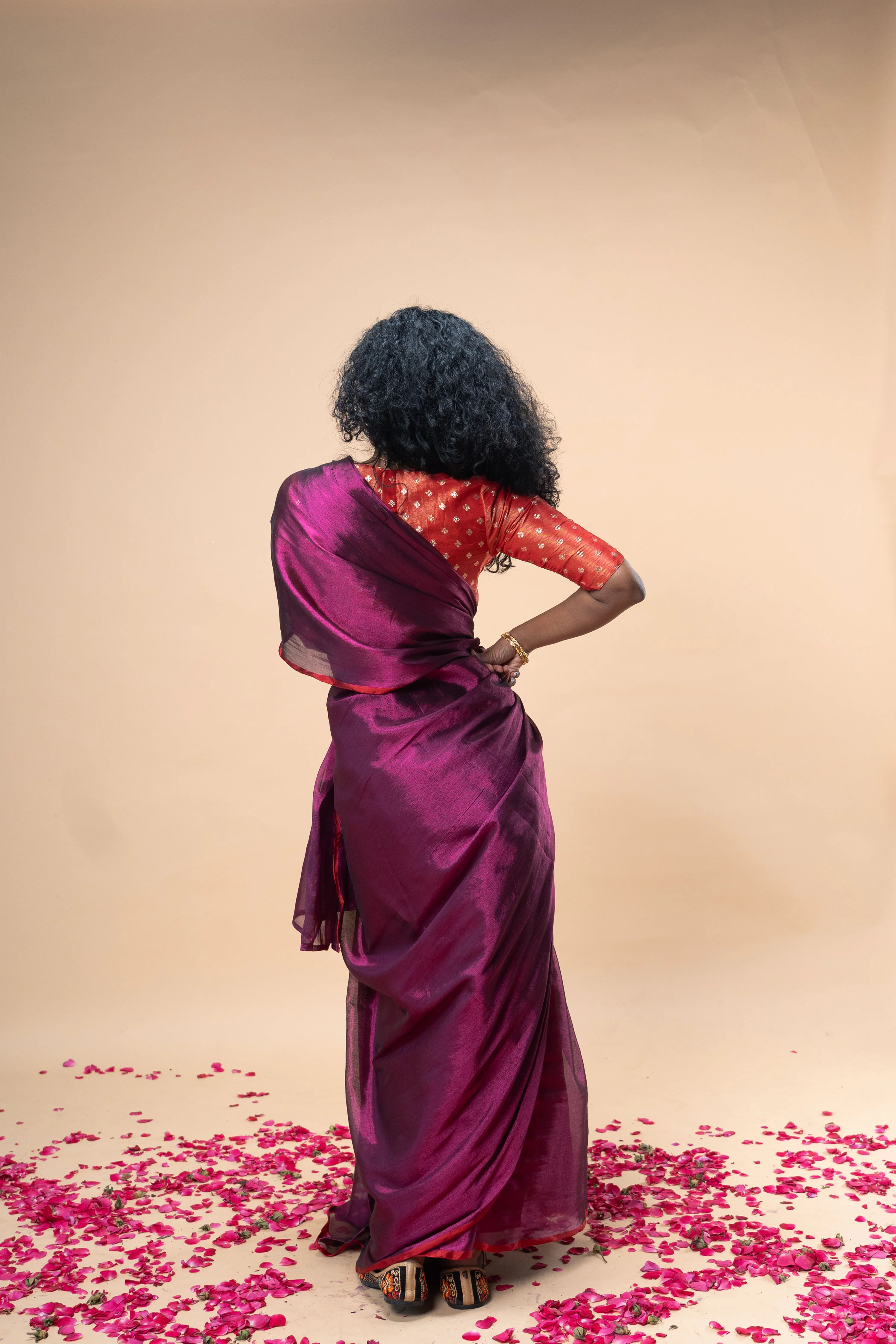 YATRIKA I Purple handwoven tissue saree with red border - Image 3