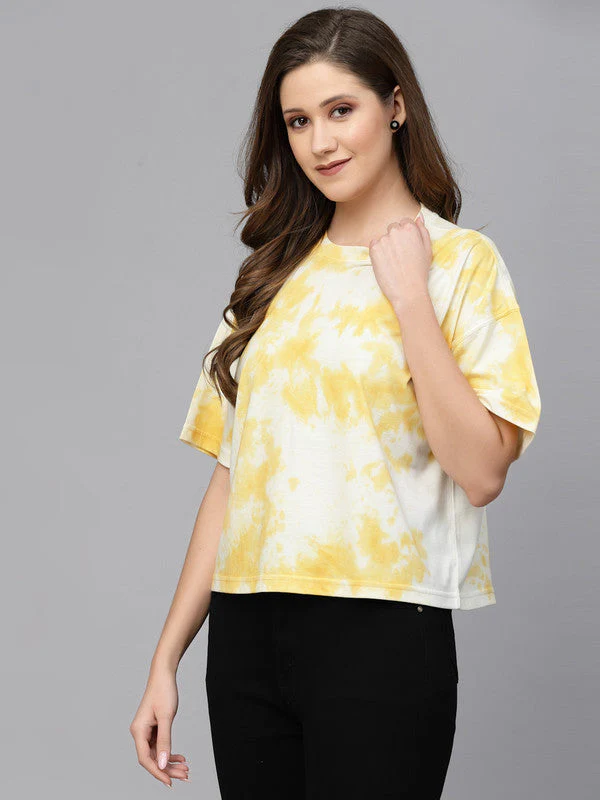 Women Yellow Odour Free Tie & Dye T-shirt - Image 2