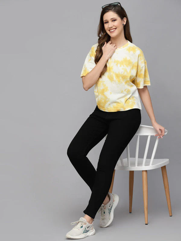 Women Yellow Odour Free Tie & Dye T-shirt - Image 4