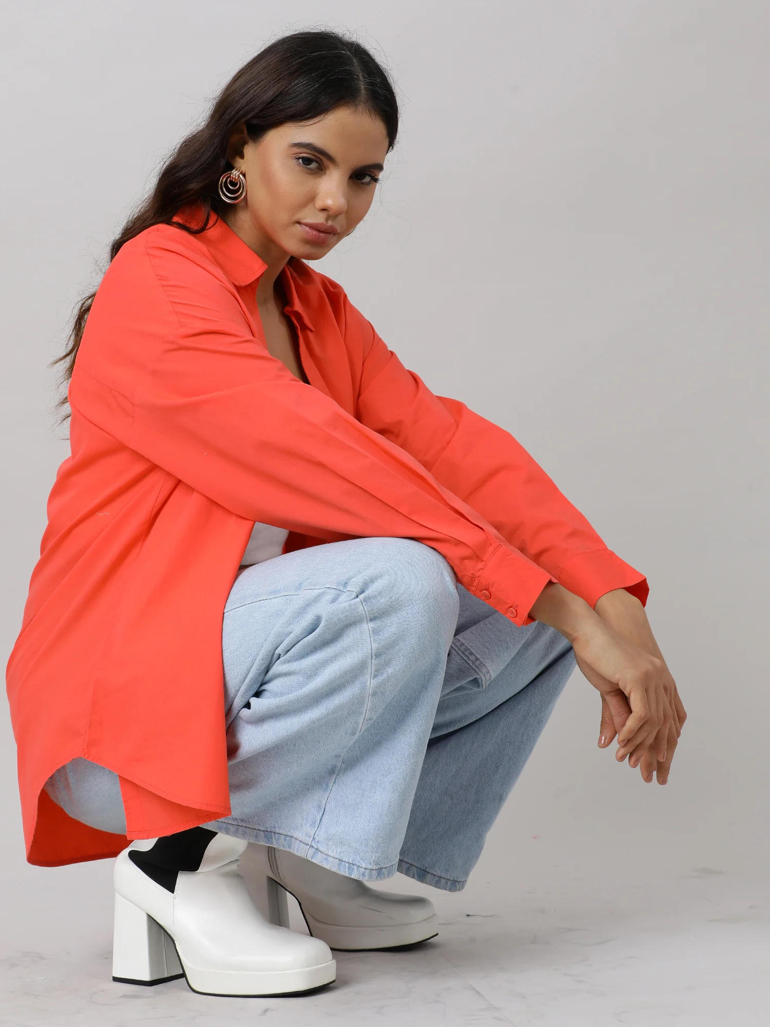 Zesty Orange Oversize Drop Shoulder Shirt - Image 10