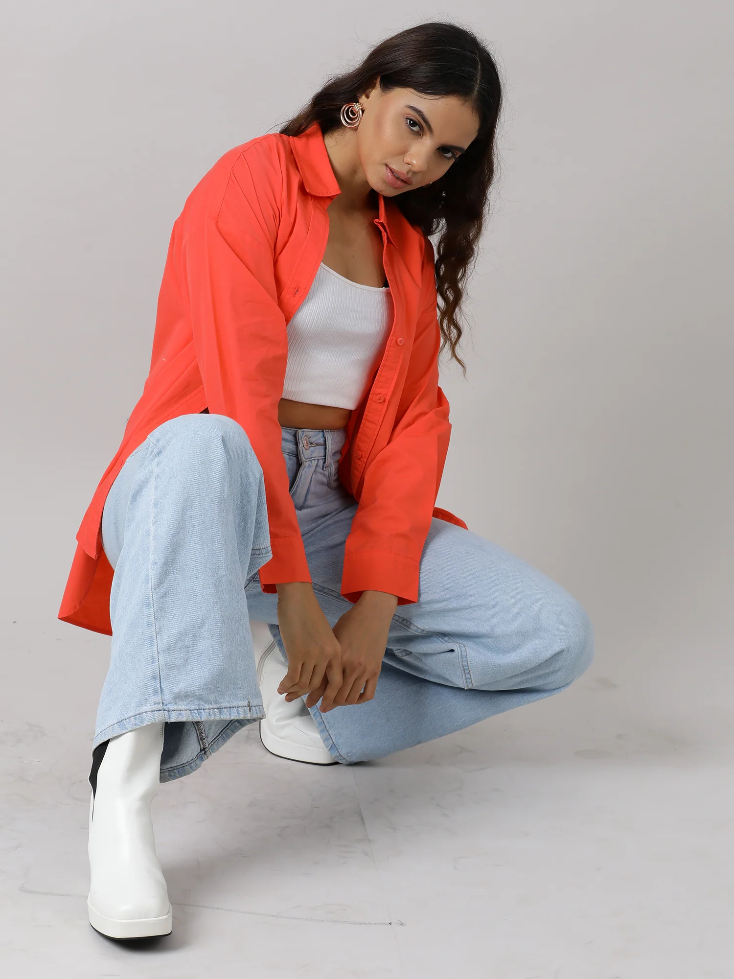 Zesty Orange Oversize Drop Shoulder Shirt - Image 2