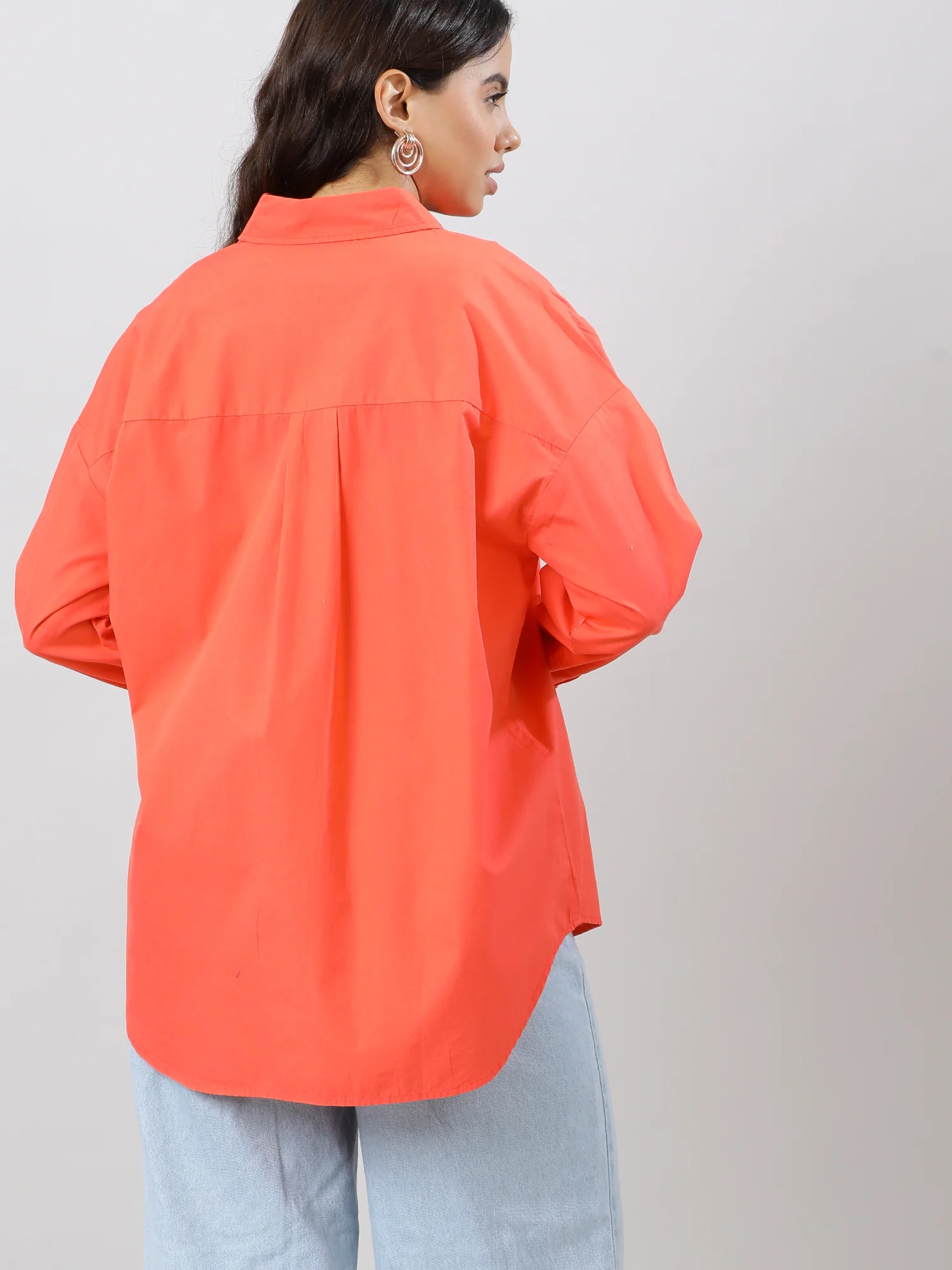 Zesty Orange Oversize Drop Shoulder Shirt - Image 3