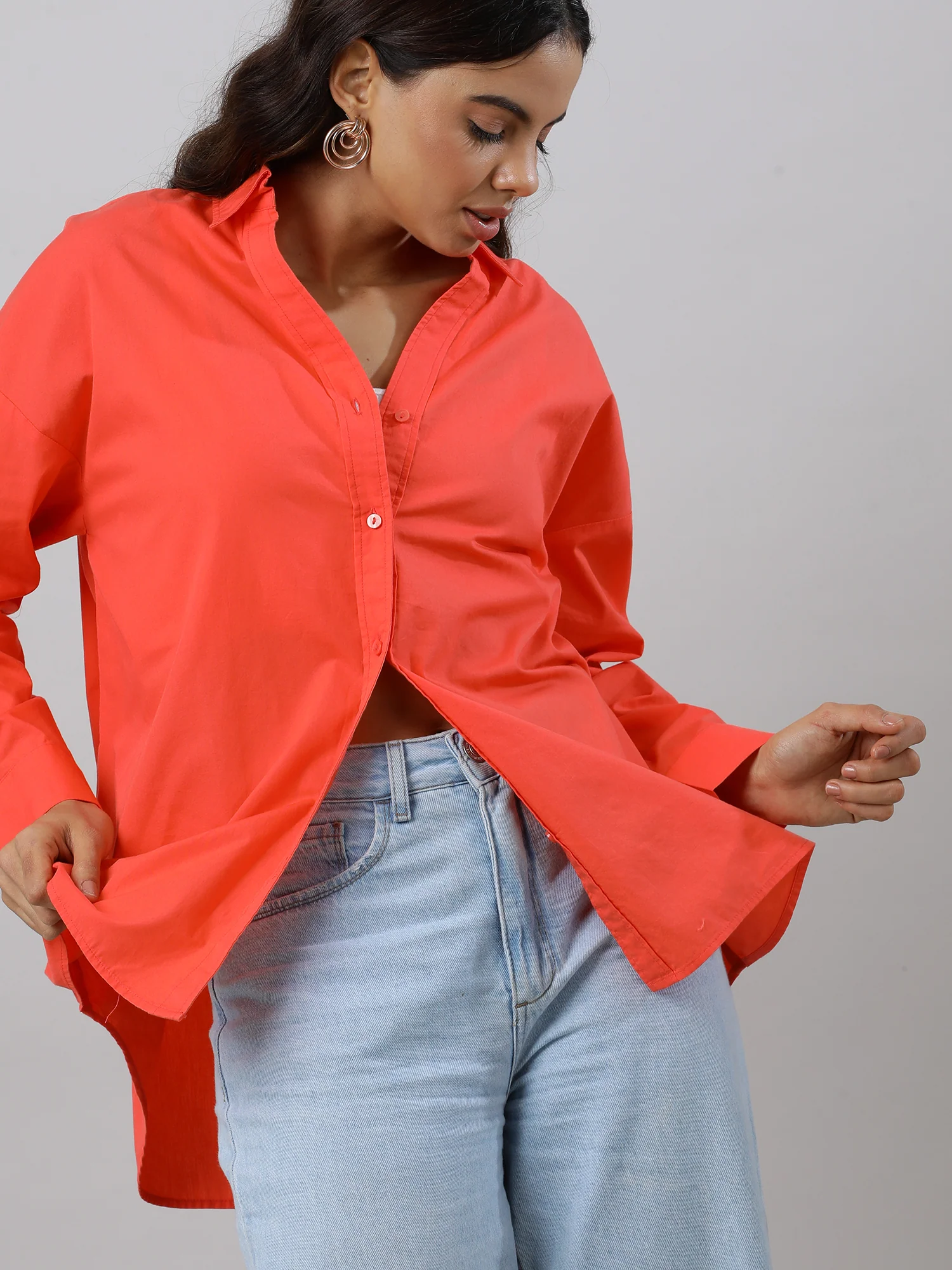 Zesty Orange Oversize Drop Shoulder Shirt - Image 4