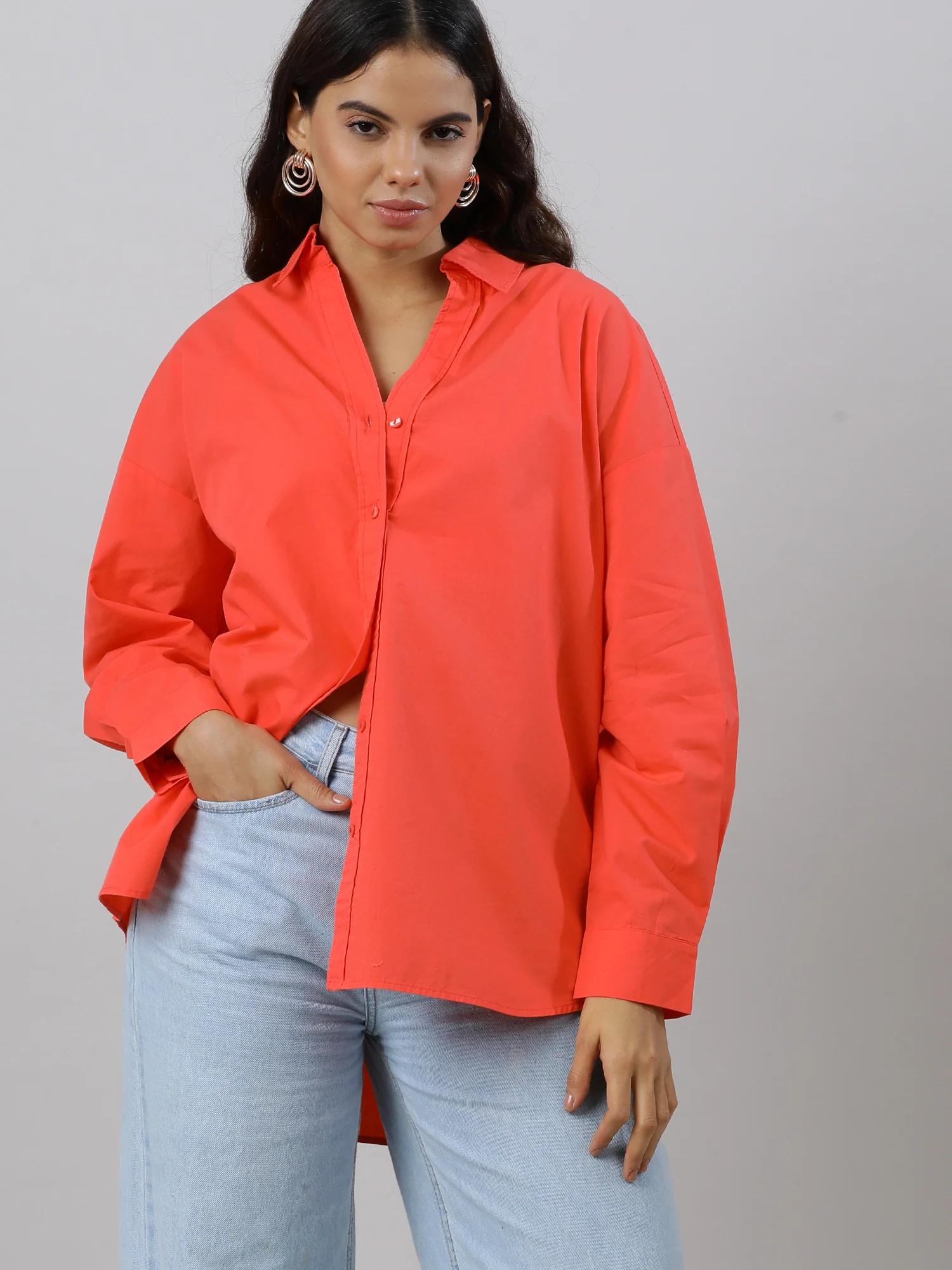 Zesty Orange Oversize Drop Shoulder Shirt - Image 6