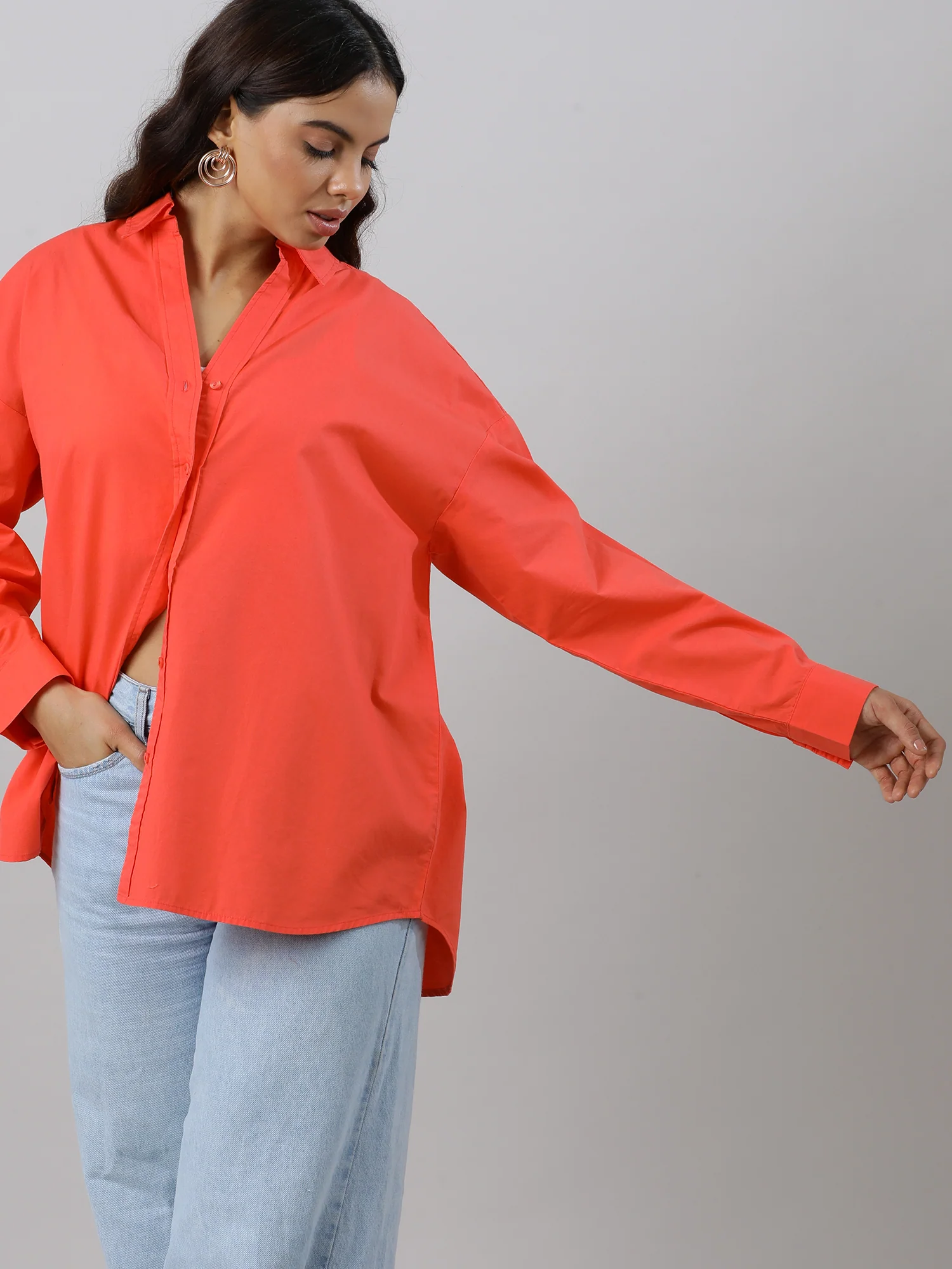 Zesty Orange Oversize Drop Shoulder Shirt - Image 7