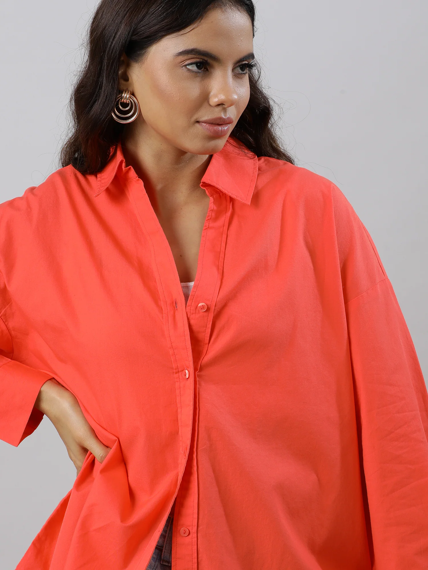 Zesty Orange Oversize Drop Shoulder Shirt - Image 8