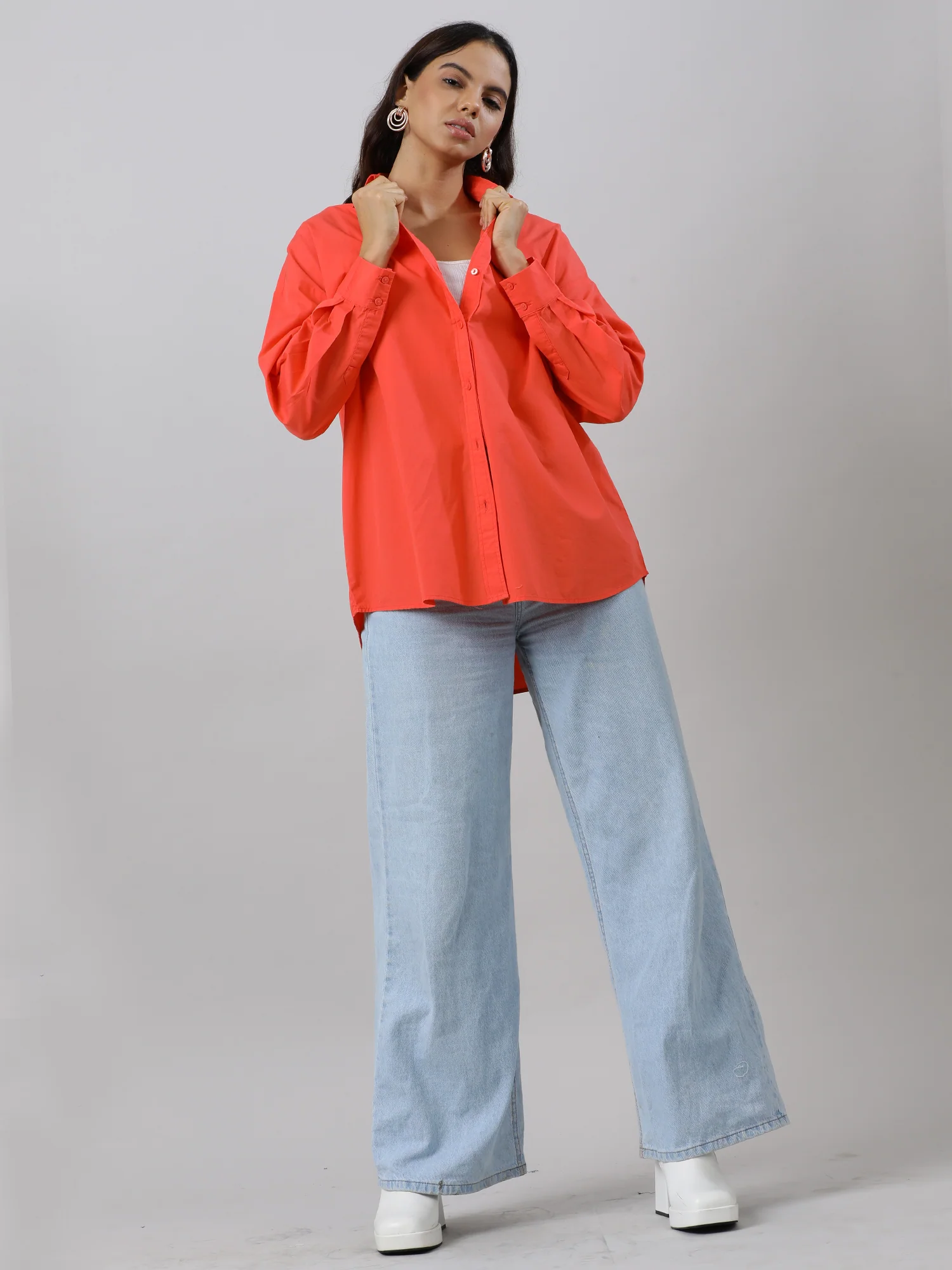 Zesty Orange Oversize Drop Shoulder Shirt - Image 9